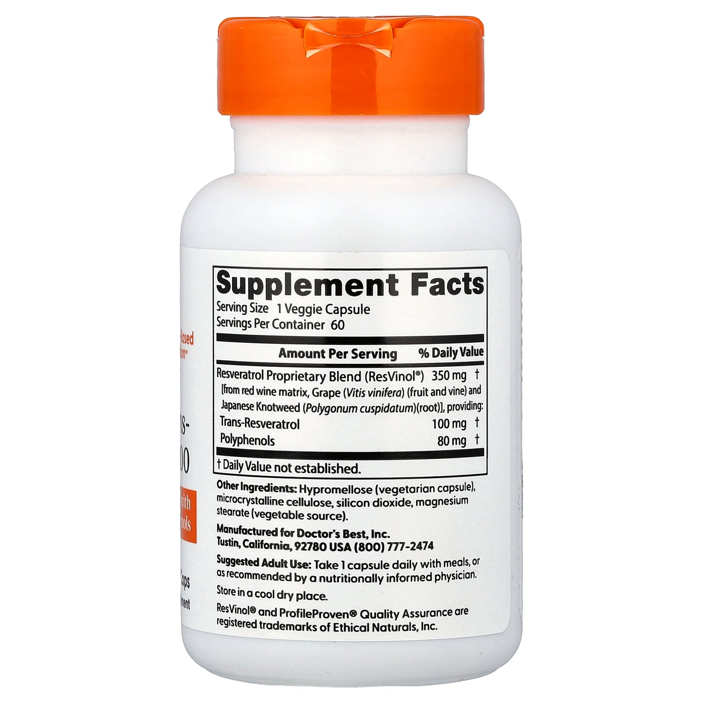 Doctor's Best, Trans-Resveratrol 100, 60 Veggie Caps