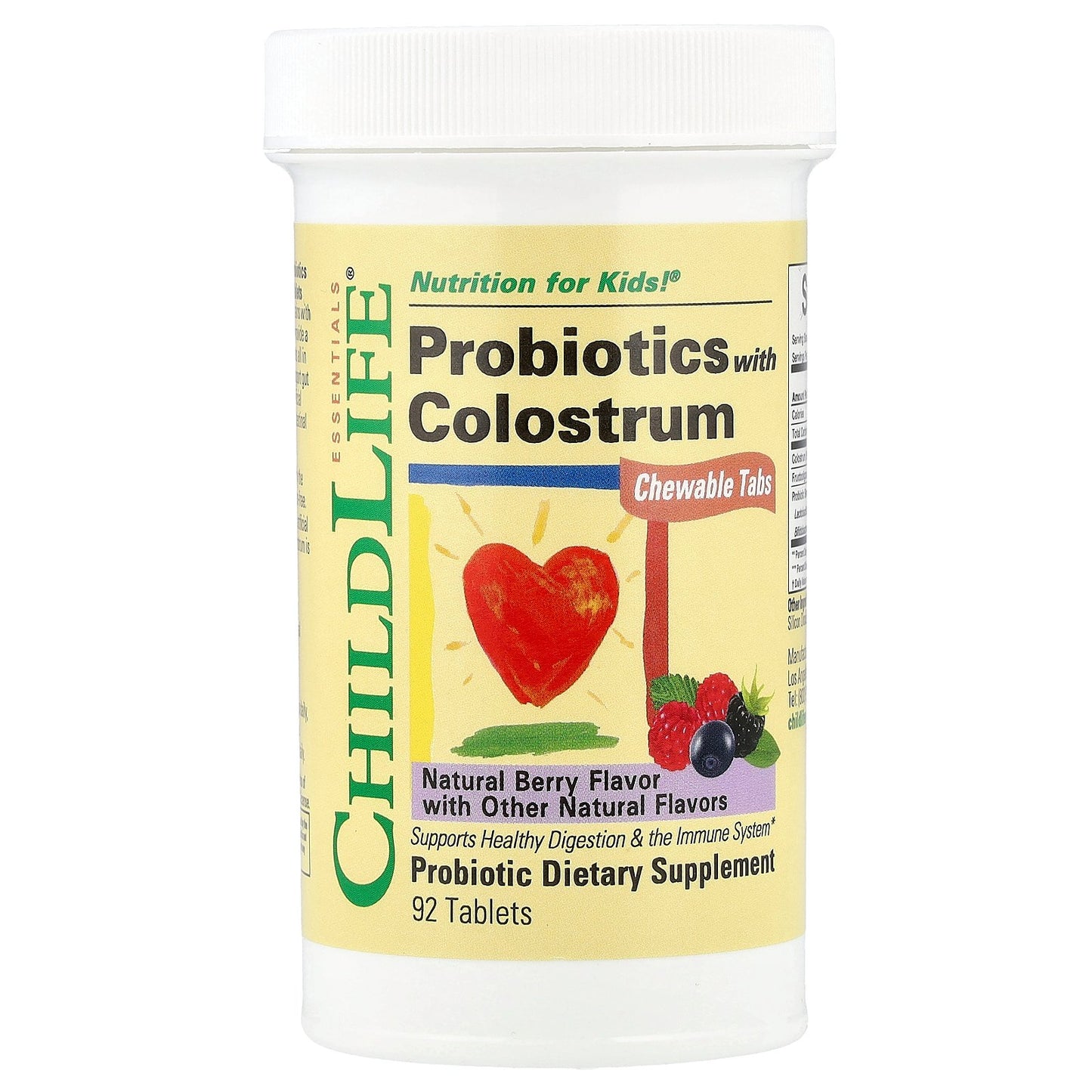 ChildLife Essentials, ChildBiotics™, Probiotics with Colostrum, Chewable Tabs, Natural Berry, 92 Tablets