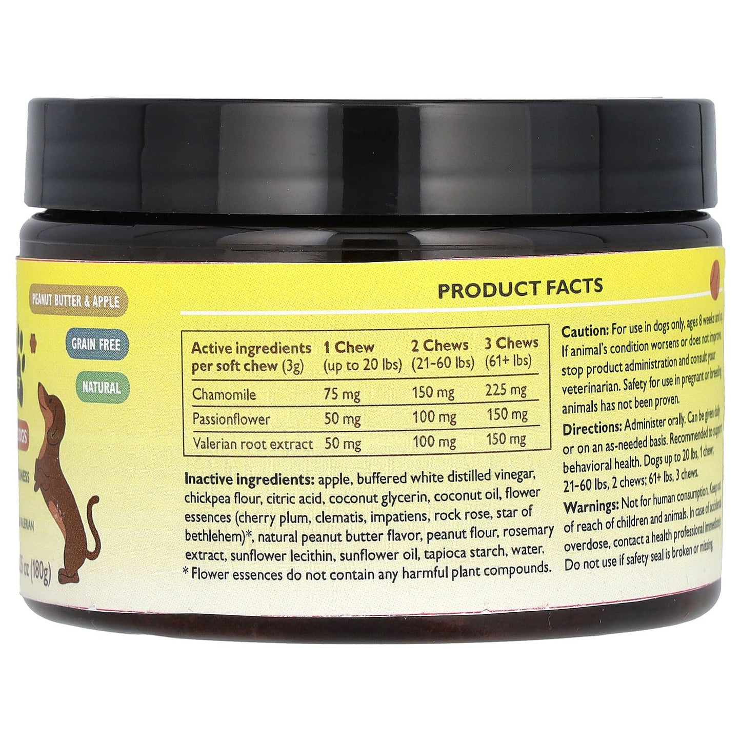 Bach, Rescue Pet, Calming Chews, For Dogs, Peanut Butter & Apple, 60 Soft Chews, 6.35 oz (180 g)