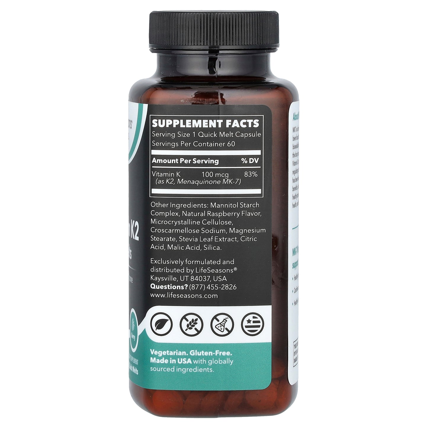 LifeSeasons, Essential, MK-7 Vitamin K2 , Quick Melts, Berry, 60 Quick Melts (100 mcg per Melt)