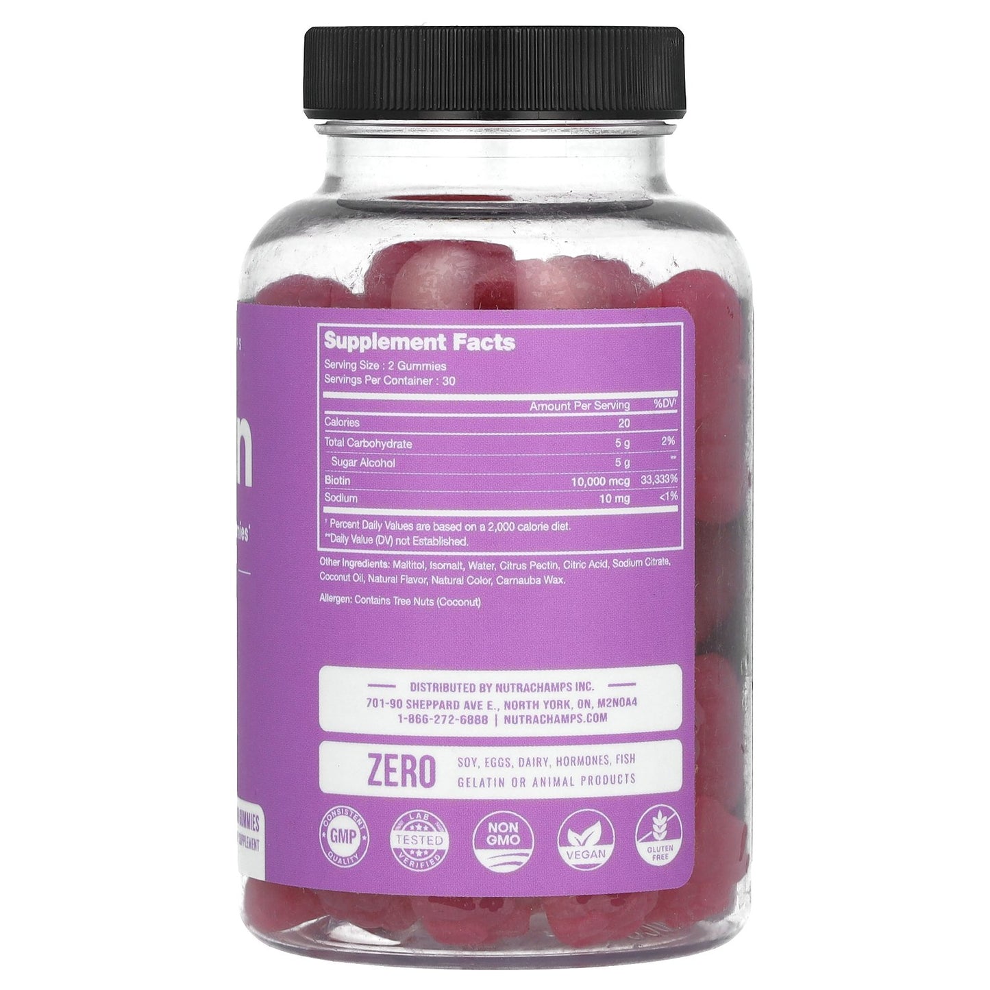 NutraChamps, Biotin, Hair, Skin & Nails Gummies, Sugar Free, Natural Berry, 60 Vegan Gummies (5,000 mcg per Gummy)