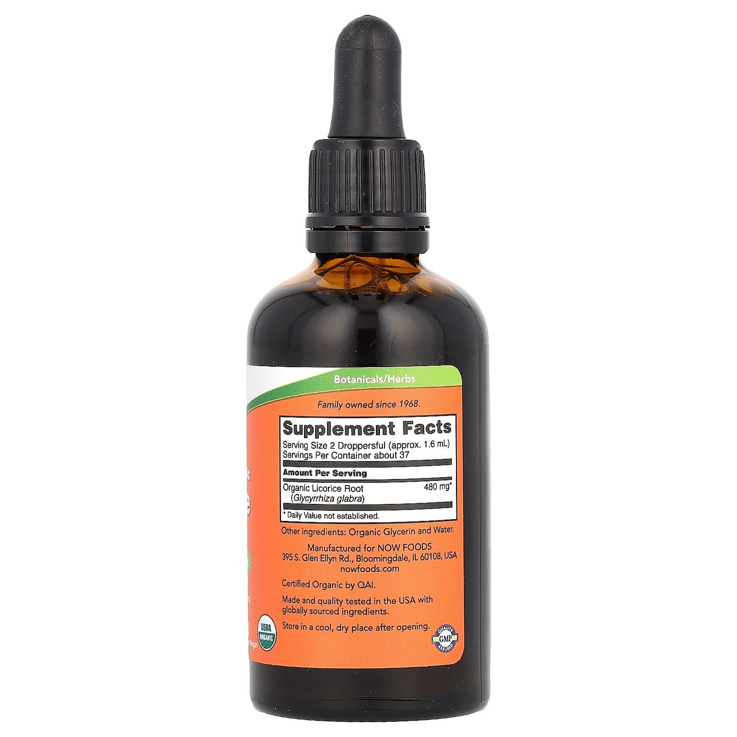 NOW Foods, Certified Organic Licorice Root, 480 mg, 2 fl oz (59 ml)