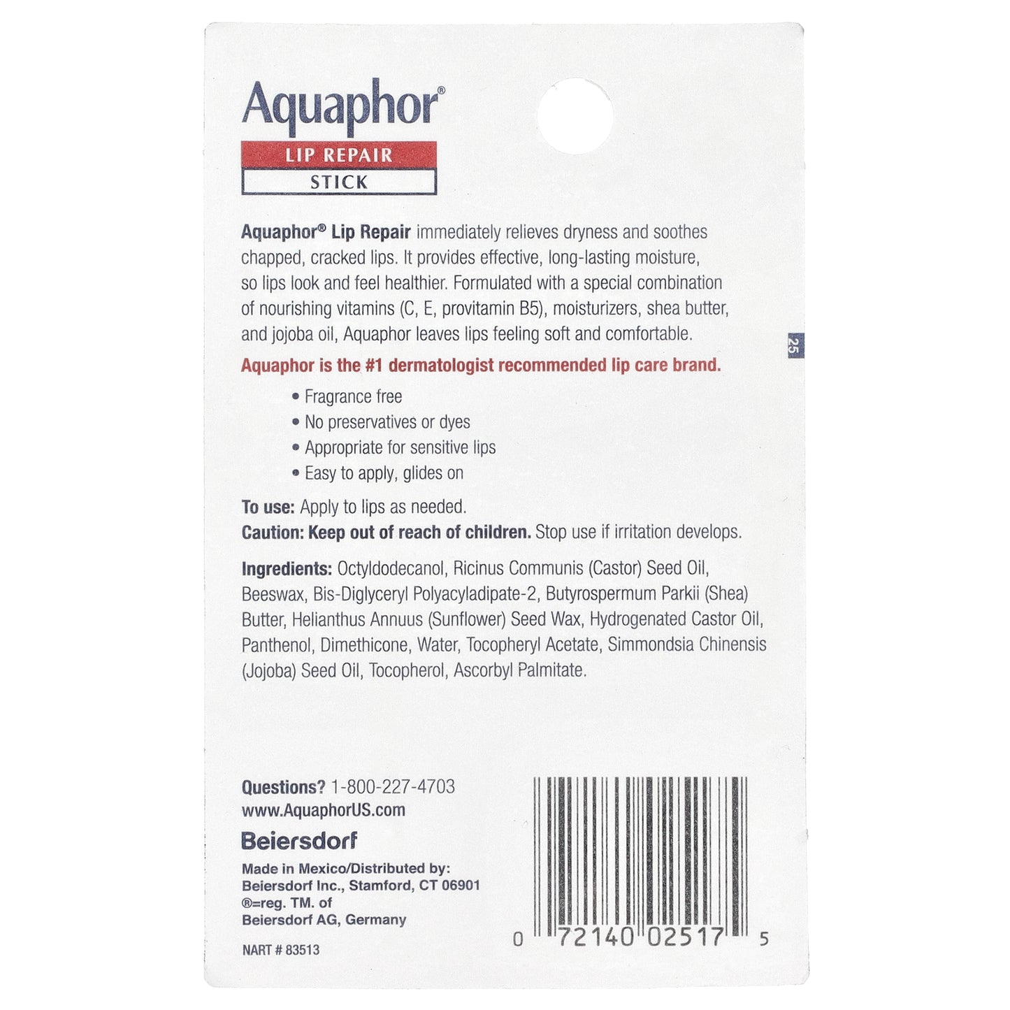 Aquaphor, Lip Repair Stick, Immediate Relief, 2 Sticks, 0.17 oz (4.8 g) Each