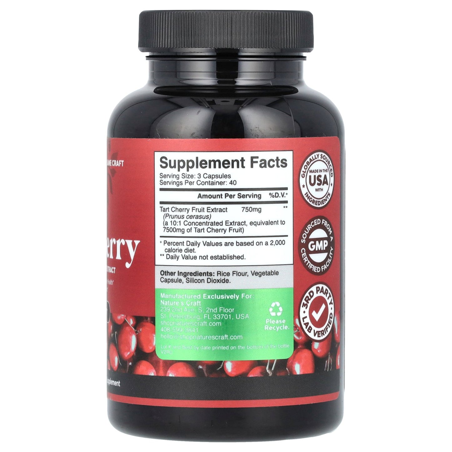 Nature's Craft, Tart Cherry, 120 Capsules (250 mg per Capsule)