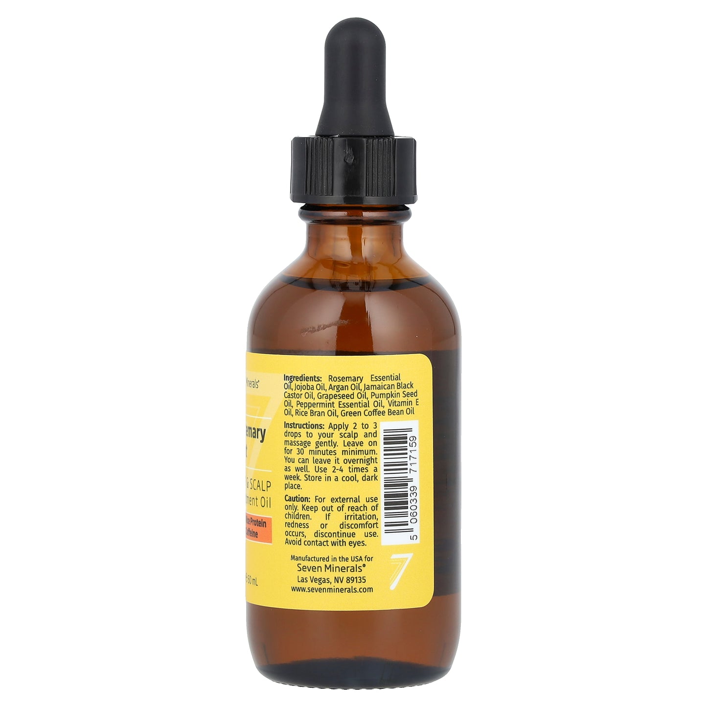 Seven Minerals, Rosemary Mint, Hair & Scalp Treatment Oil, With Rice Protein & Caffeine, 2 fl oz (60 ml)