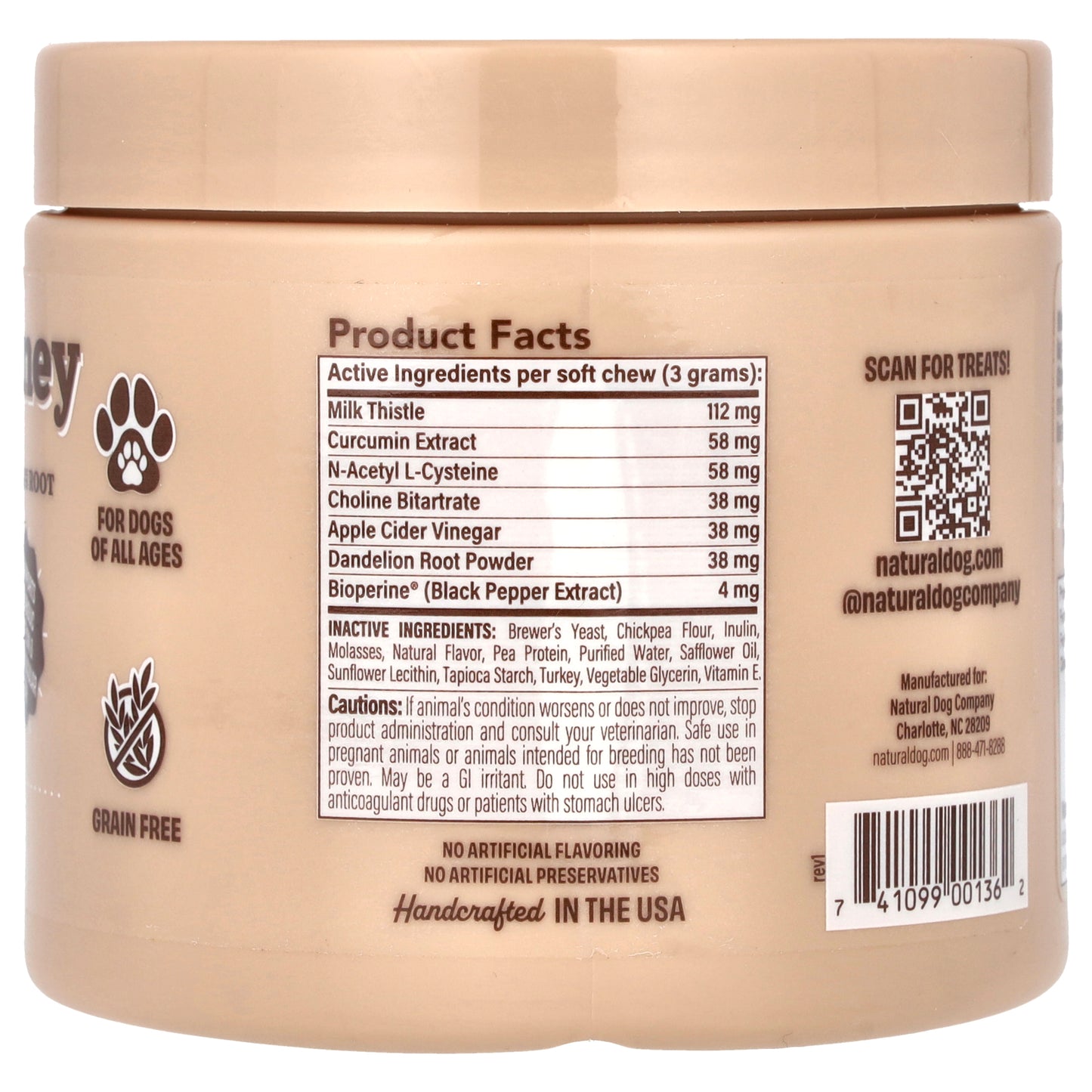 Natural Dog Company, Liver & Kidney, For Dogs, All Ages, 90 Soft Chewable Bites, 9.5 oz (270 g)