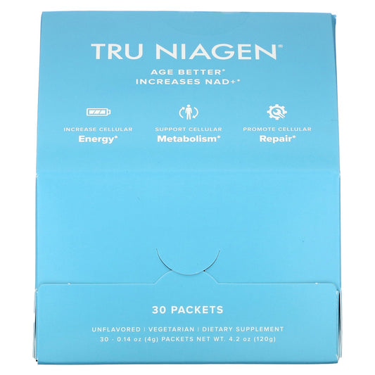 Tru Niagen, Increases NAD+, Nicotinamide Riboside, Unflavored, 30 Packets, 0.14 oz (4 g) Each