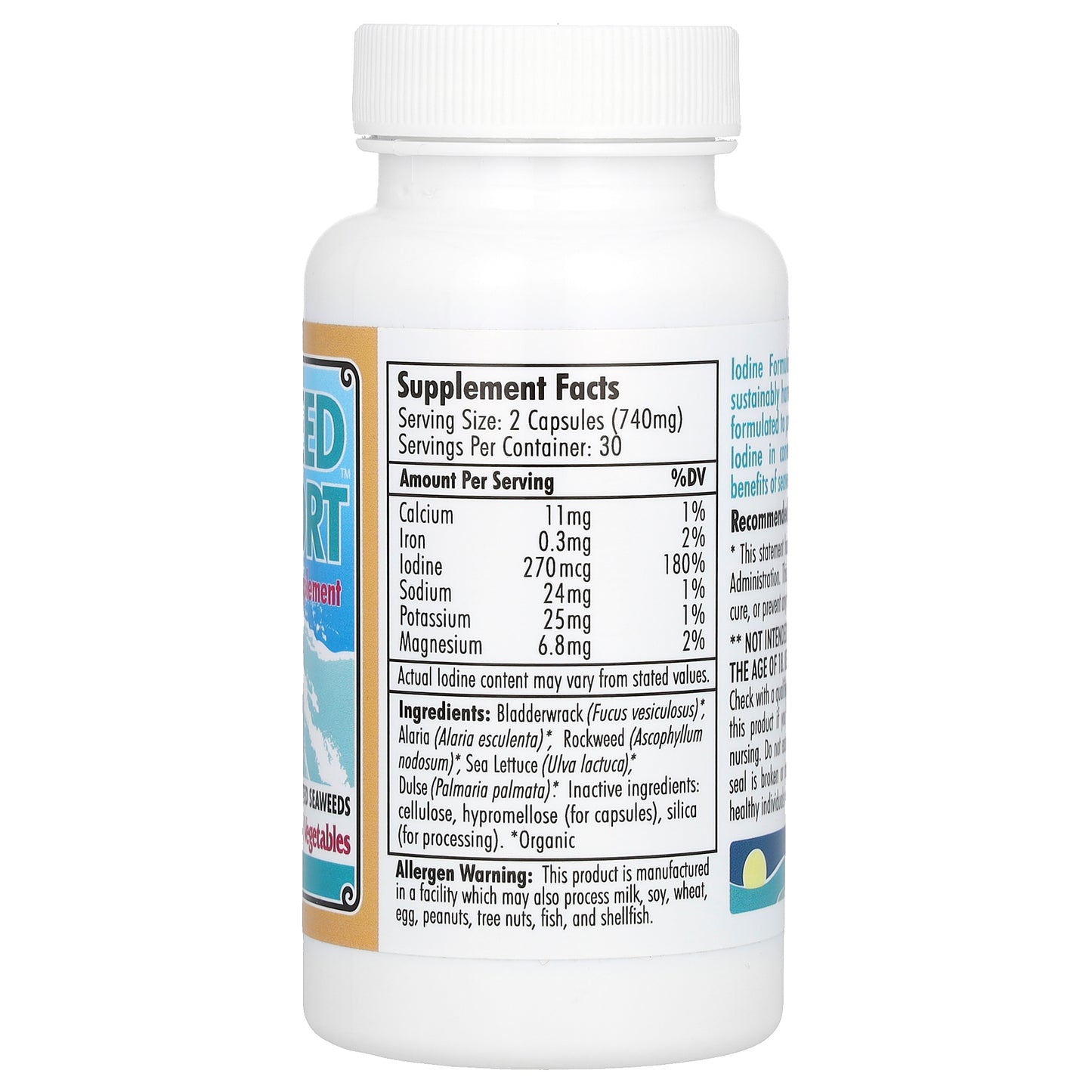 Maine Coast Sea Vegetables, Seaweed Support, Iodine Formula, 60 Capsules