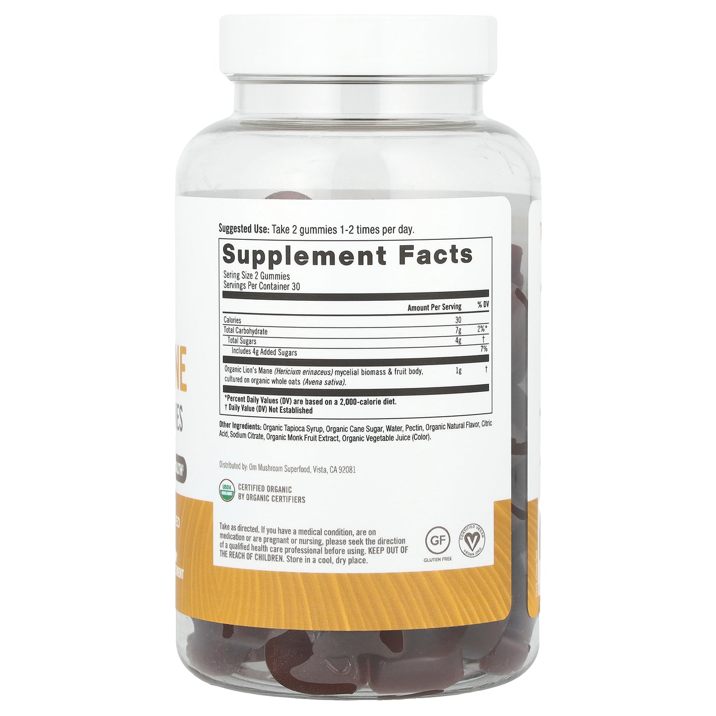 Om Mushrooms, Lion's Mane Mushroom Gummies, Strawberry, 60 Vegan Gummies (0.5 g per Gummy)