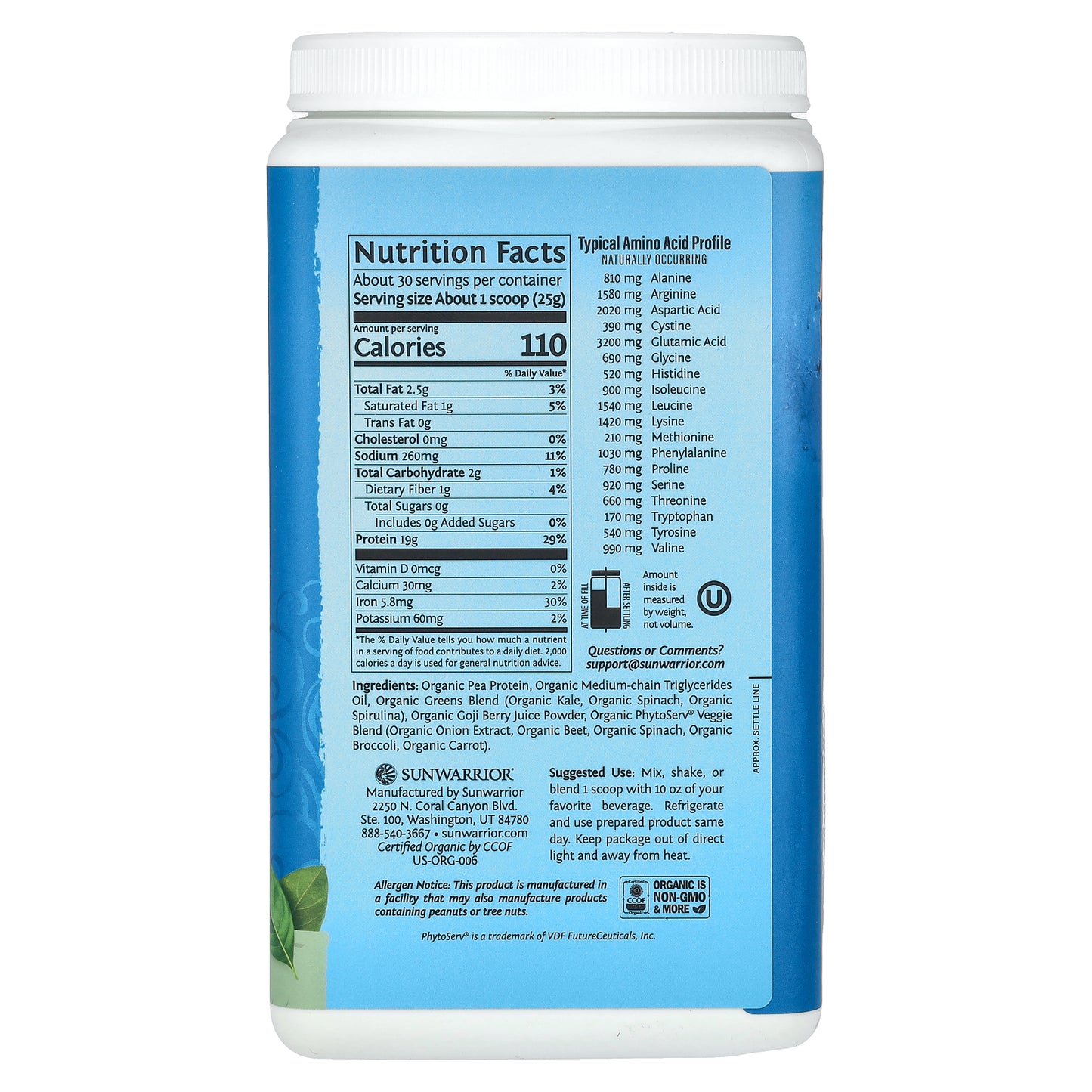 Sunwarrior, Warrior Blend, Protein + Greens, Unflavored, 1.65 lb (750 g)