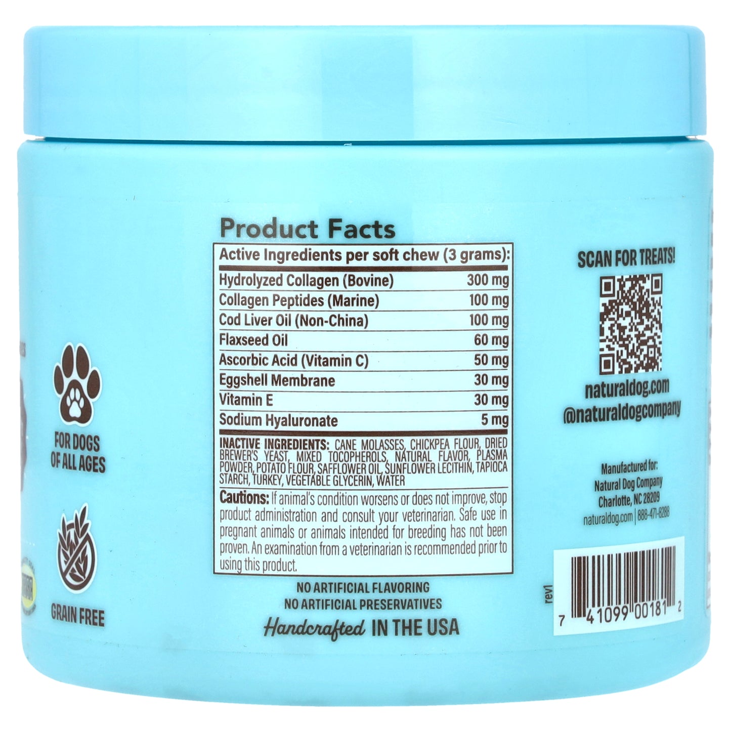 Natural Dog Company, Bioavailable Collagen, For Dogs, All Ages, 90 Soft Chewable Bites, 9.5 oz (270 g)