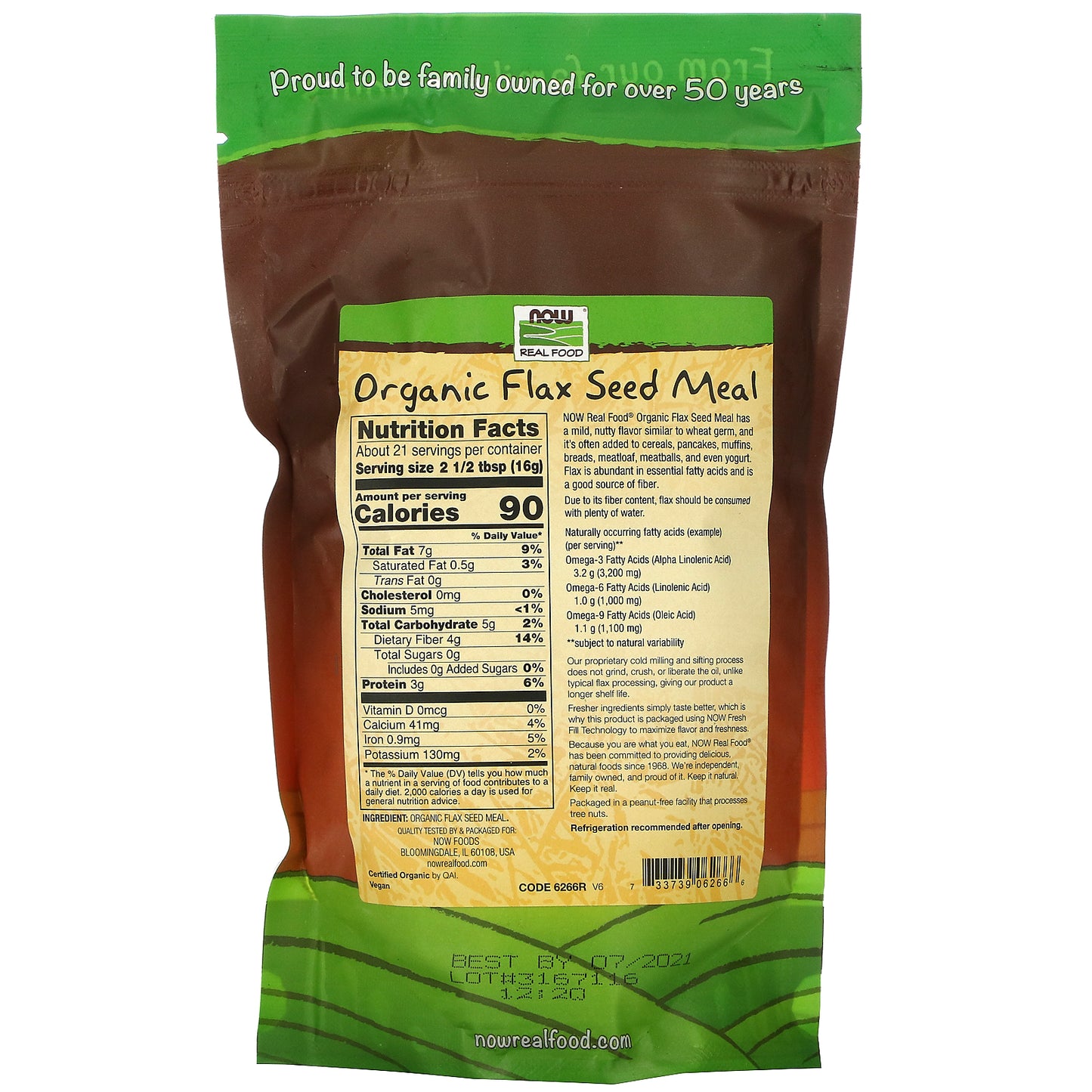 NOW Foods, Real Food, Organic Flax Seed Meal, 12 oz (340 g)