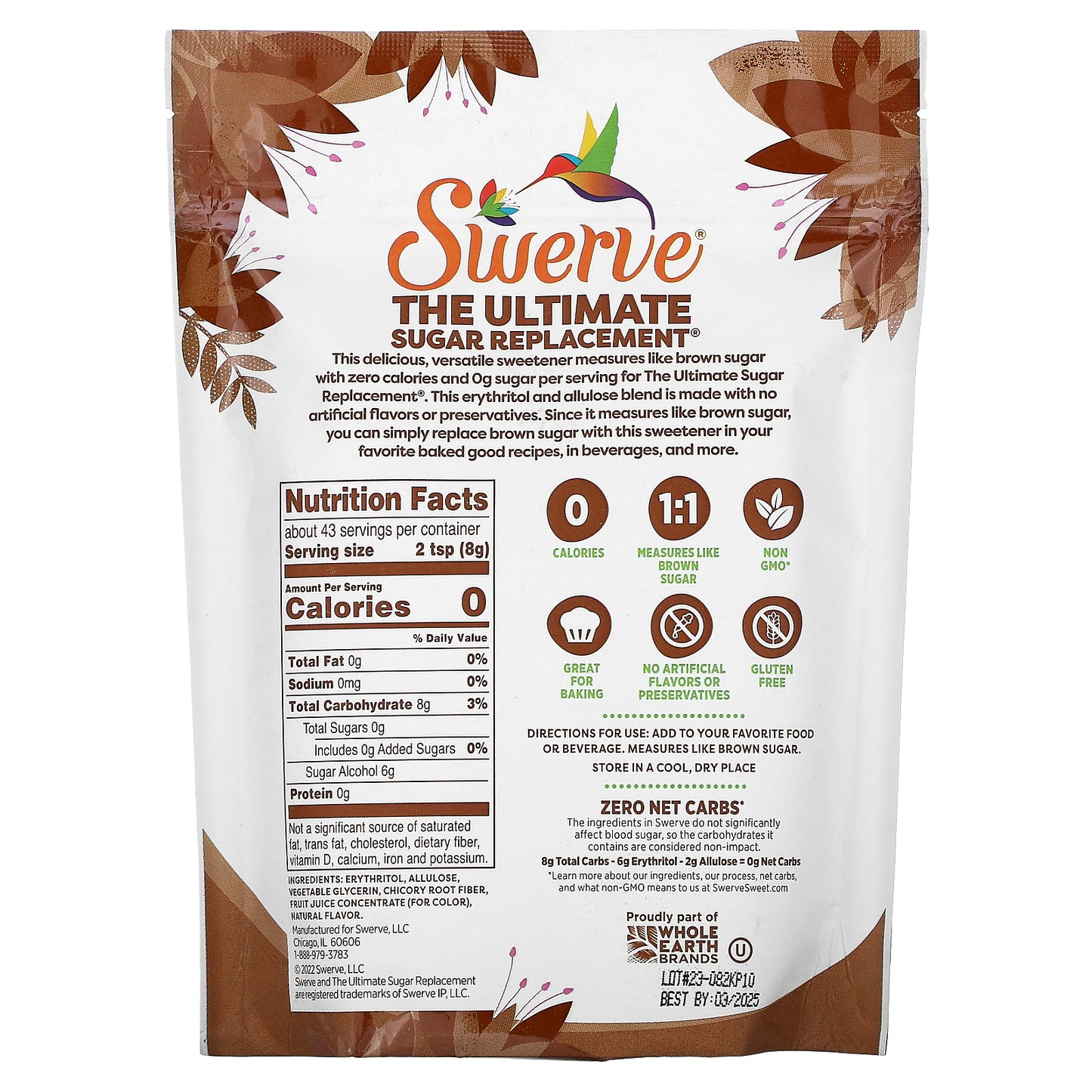 Swerve, Brown Zero Calorie Sweetener, 12 oz (340 g)