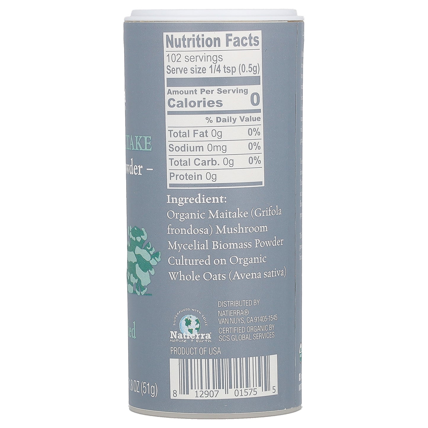 Natierra, Organic Maitake Mushroom Powder Shaker, 1.8 oz (51 g)