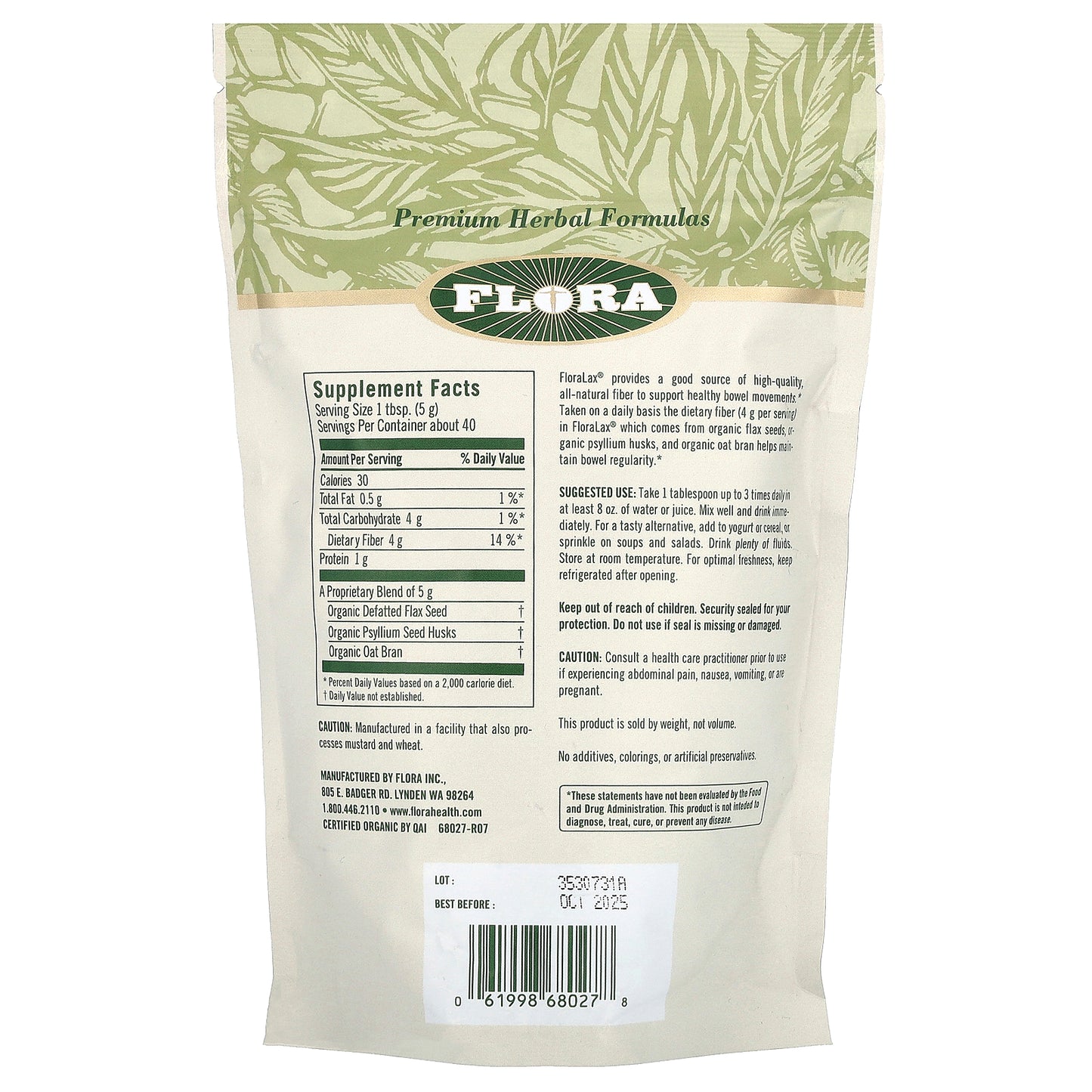 Certified Organic FloraLax, 7 oz (198 g)