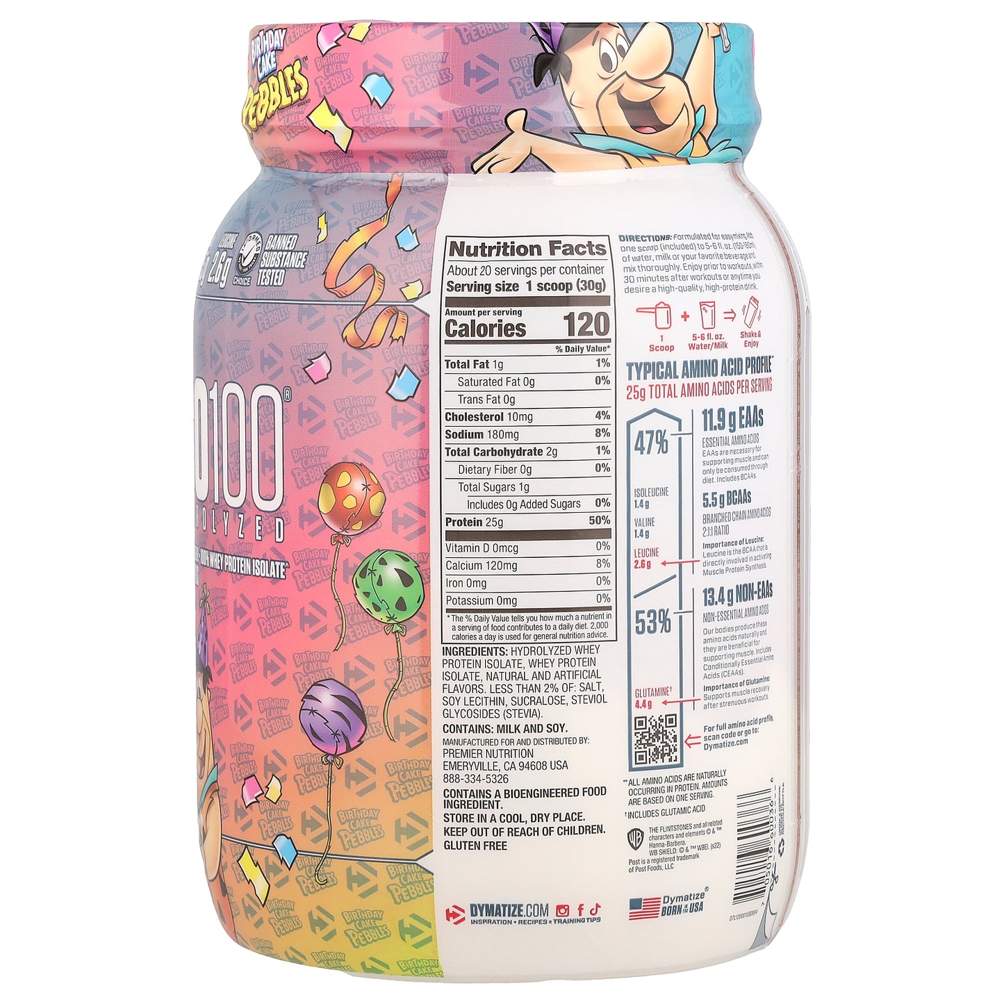 Dymatize, ISO100® Hydrolyzed, 100% Whey Protein Isolate, Pebbles™ Birthday Cake, 1.34 lbs (610 g)