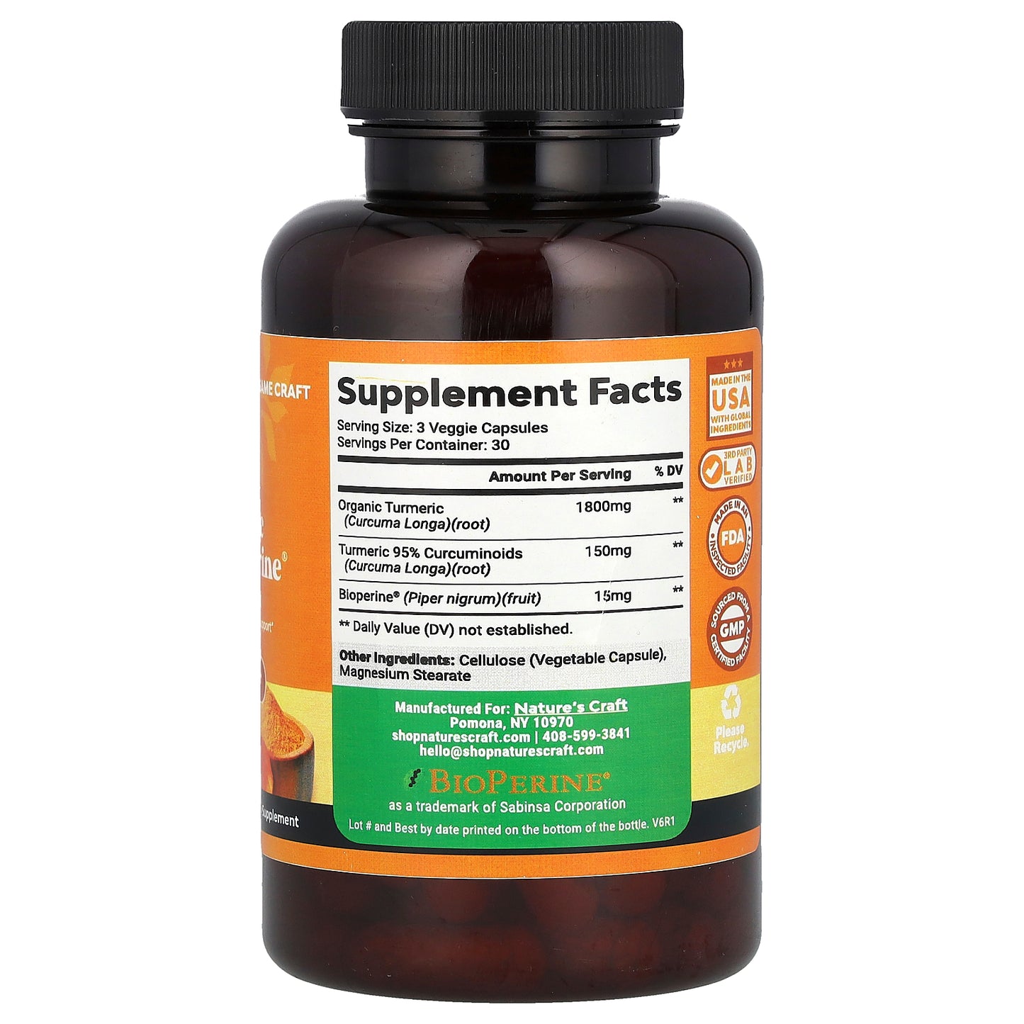 Nature's Craft, Turmeric With BioPerine®, 90 Capsules