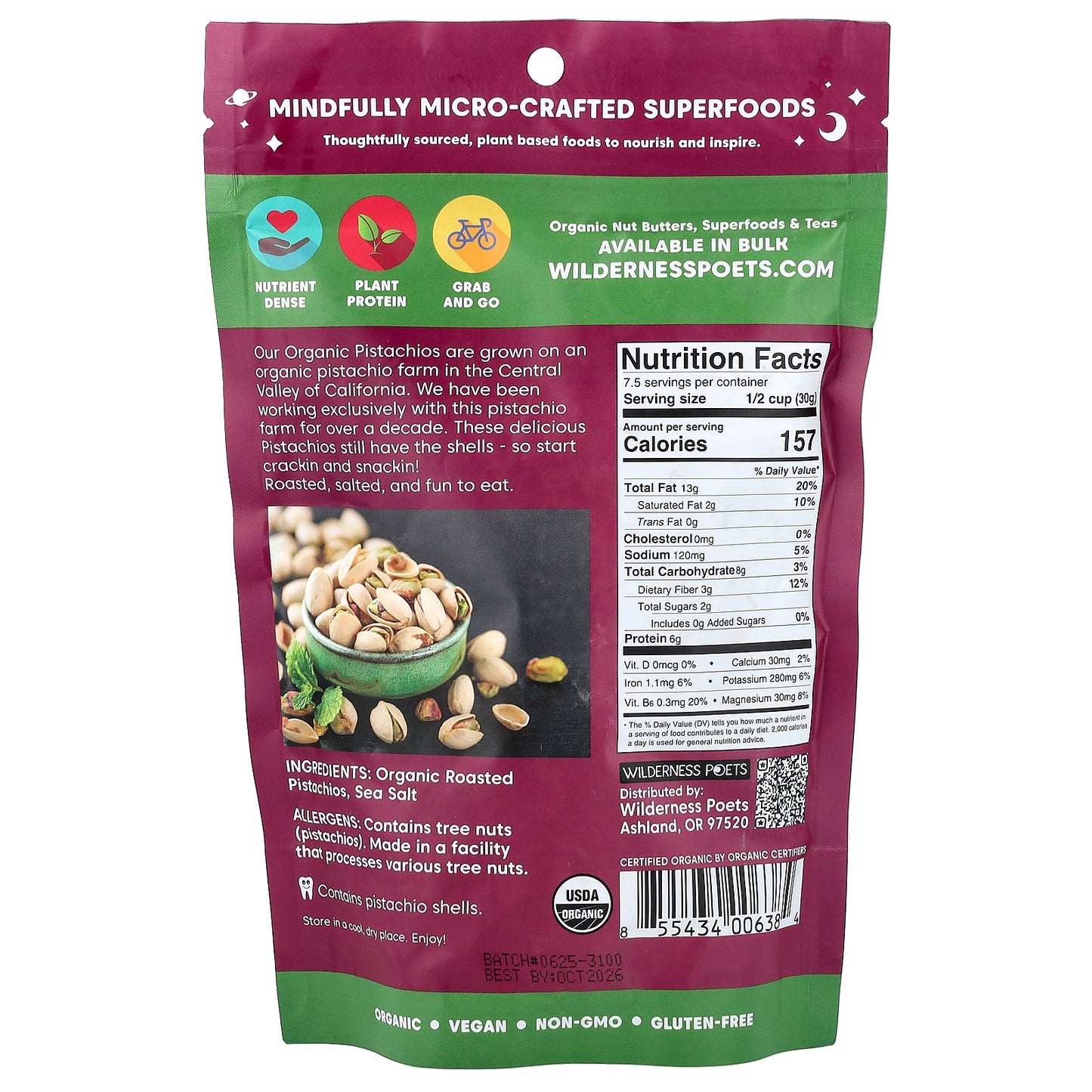 Wilderness Poets, California Pistachios, Roasted & Salted , 8 oz (226 g)