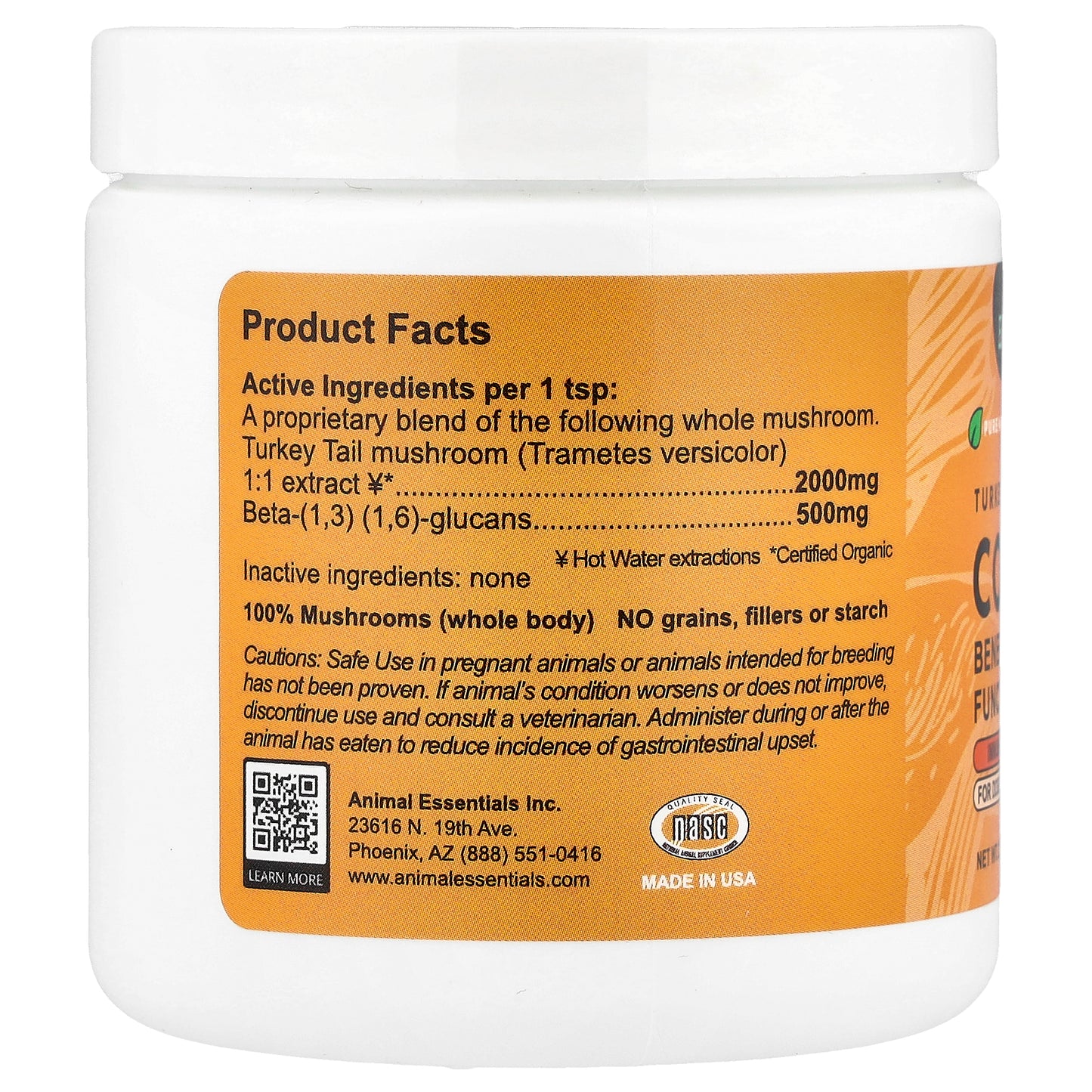 Animal Essentials, Turkey Tail Mushroom Combat, For Dogs & Cats, 2.5 oz (70 g)