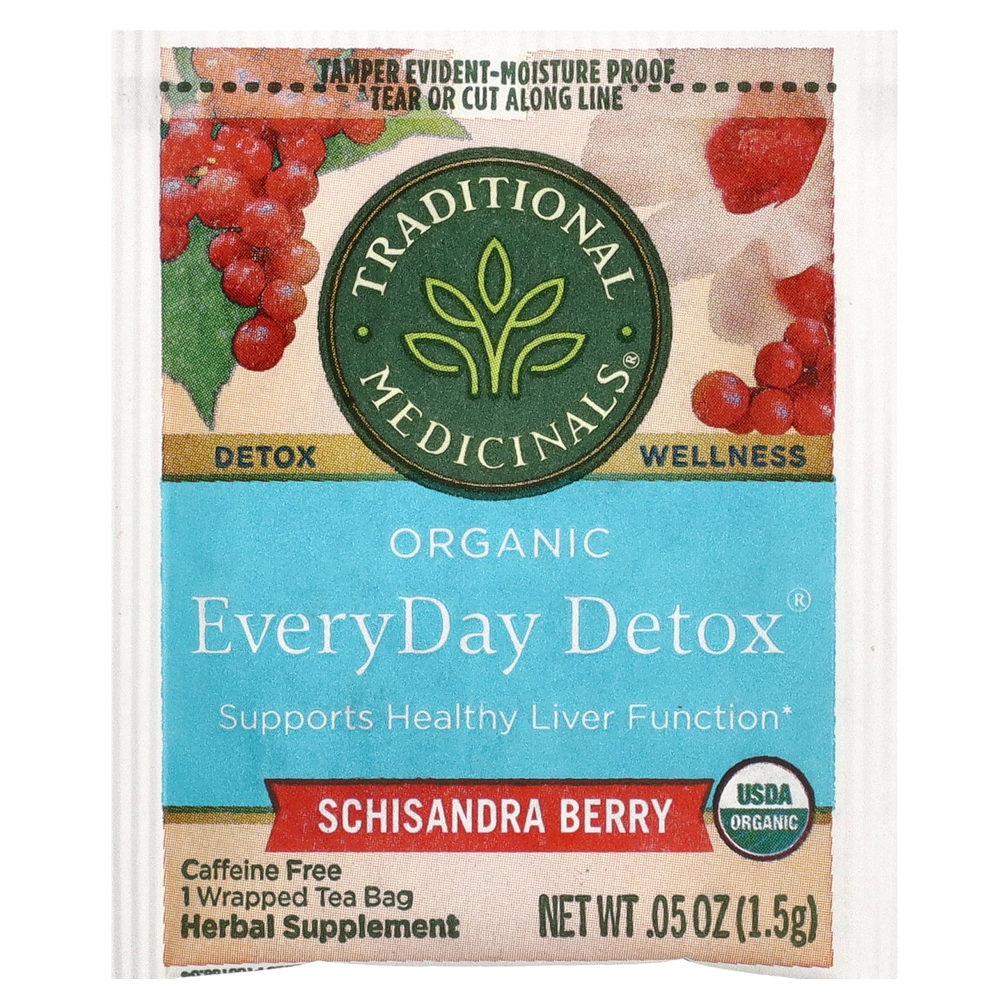 Traditional Medicinals, Organic EveryDay Detox®, Hibiscus & Schisandra Berry, Caffeine Free, 16 Wrapped Tea Bags, 0.85 oz (24 g)