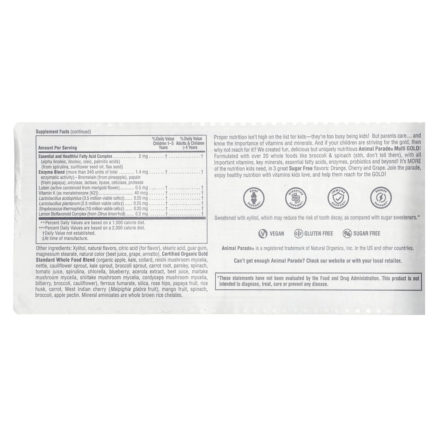 NaturesPlus, Animal Parade Gold®, Children's Chewable Multivitamin Supplement, Cherry, Grape & Orange, 120 Animal-Shaped Tablets