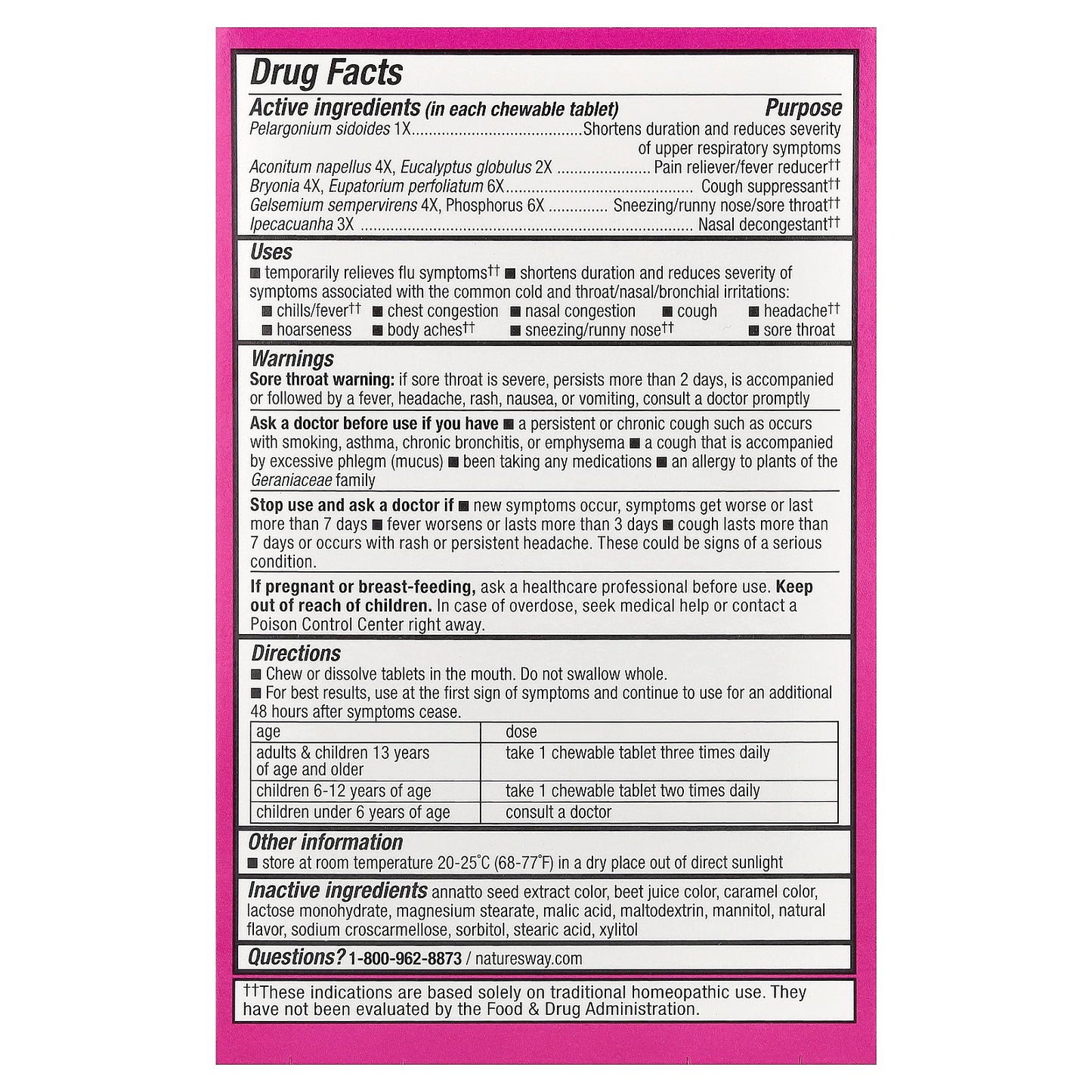 Nature's Way, Umcka, Cold & Flu Relief Chewables, Ages 6+, Berry, 20 Tablets