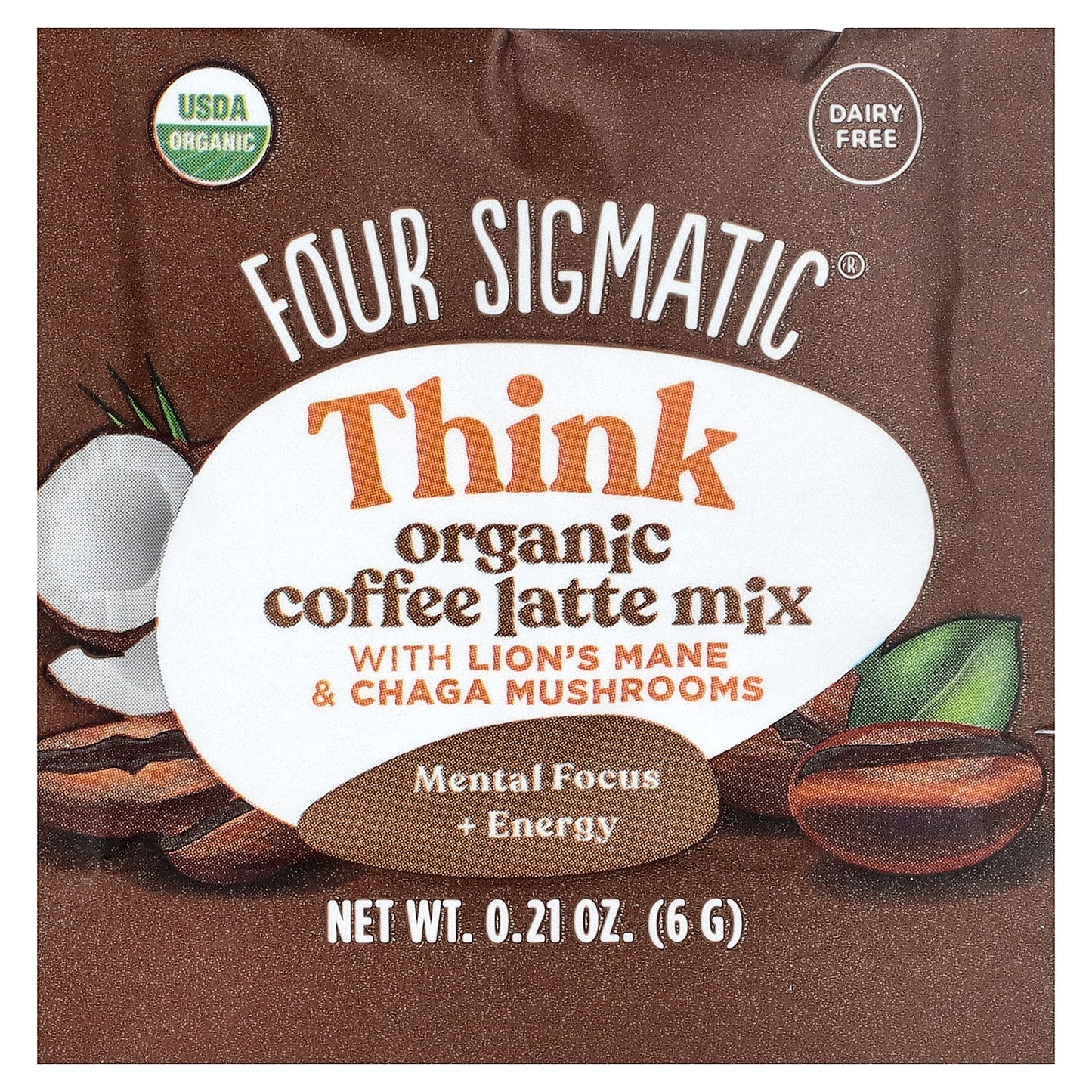 Four Sigmatic, Focus, Organic Coffee Latte with Lion's Mane & Chaga Mushrooms, 10 Packets, 0.21 oz (6 g) Each