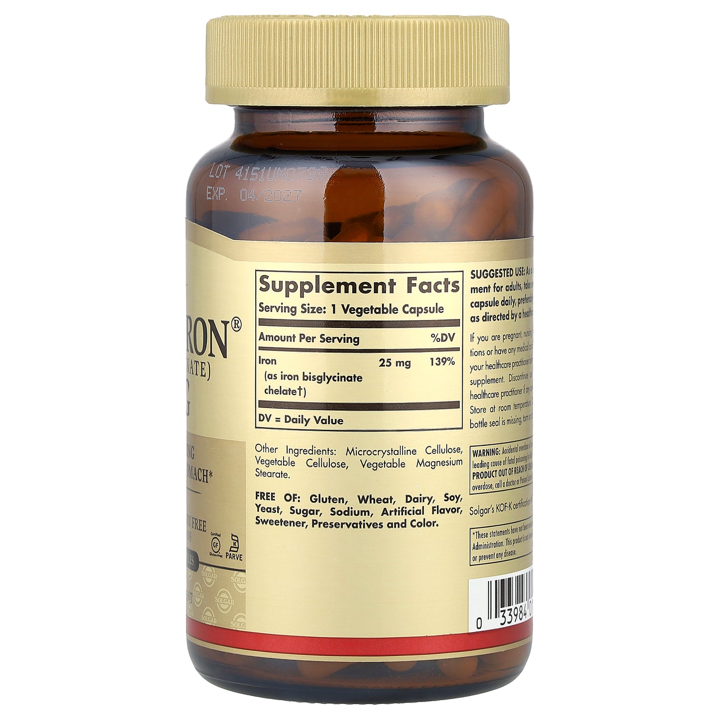 Solgar, Gentle Iron®, 25 mg, 180 Vegetable Capsules