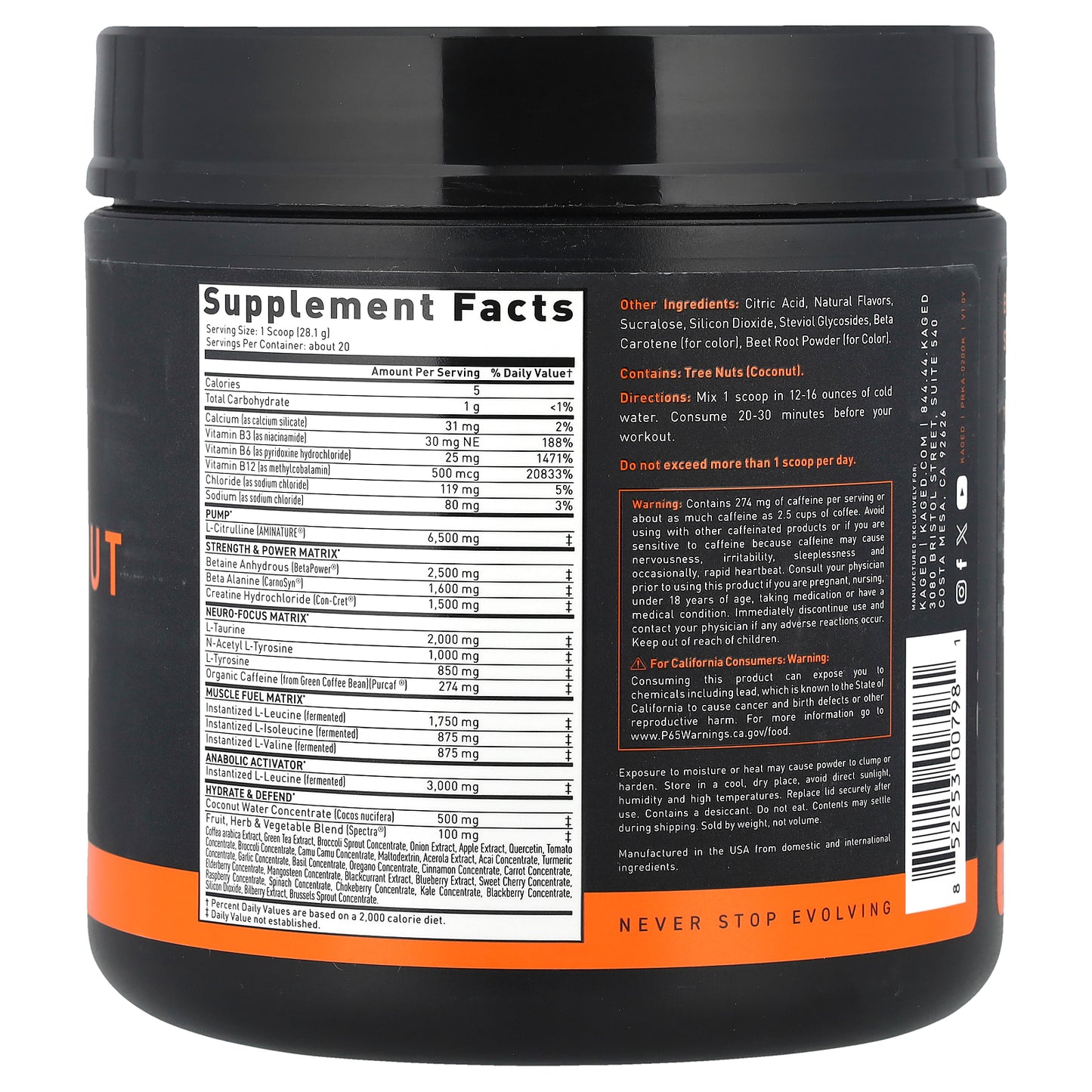Kaged, Pre-Workout, Orange Crush, 1.24 lb (562 g)