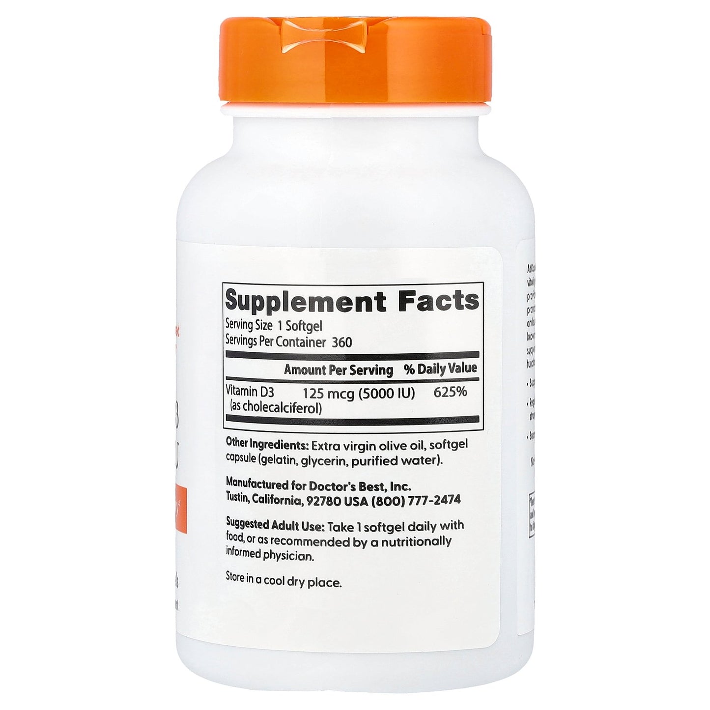 Doctor's Best, Vitamin D3, 125 mcg (5,000 IU), 360 Softgels