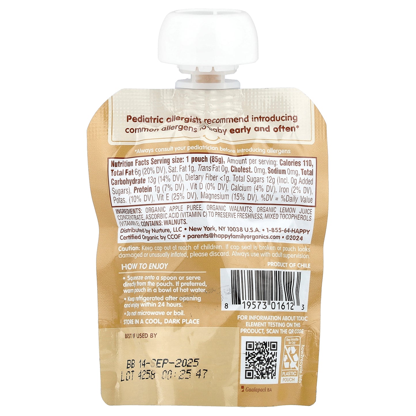 Happy Family Organics, Happy Baby®, Nutty Blends™, 6+ Months, Organic Apples with 1 tsp Walnut Butter, 3 oz (85 g)