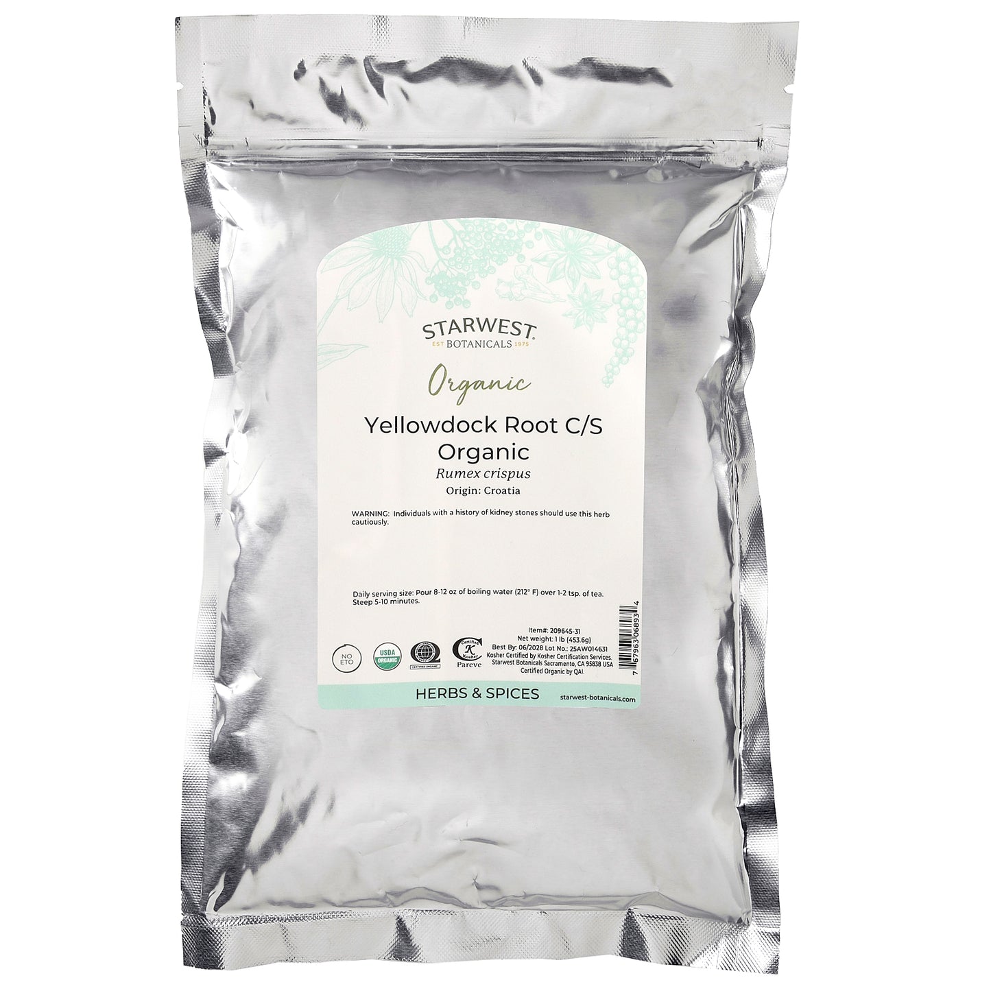 Starwest Botanicals, Organic Yellowdock Root, Cut & Sifted, 1 lb (453.6 g)