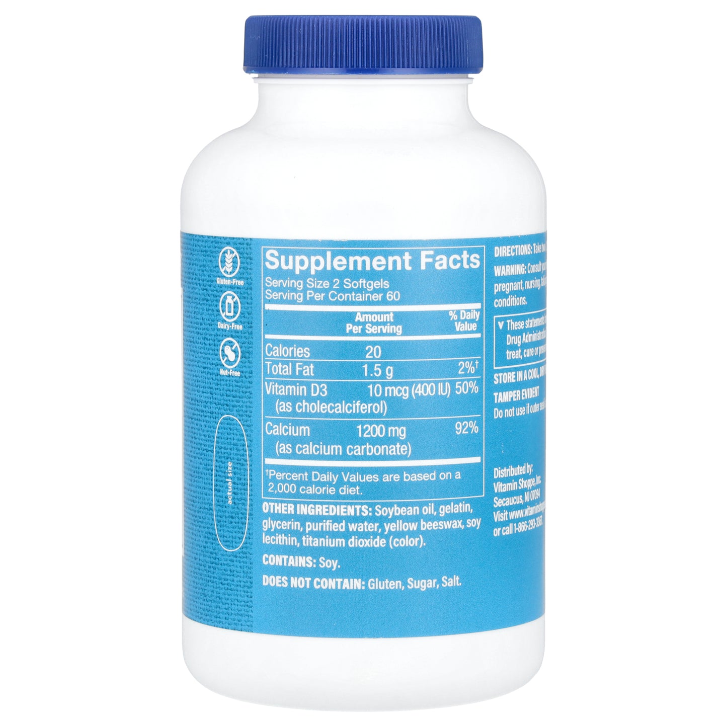 The Vitamin Shoppe, Calcium 1200 with Vitamin D3, 120 Softgels
