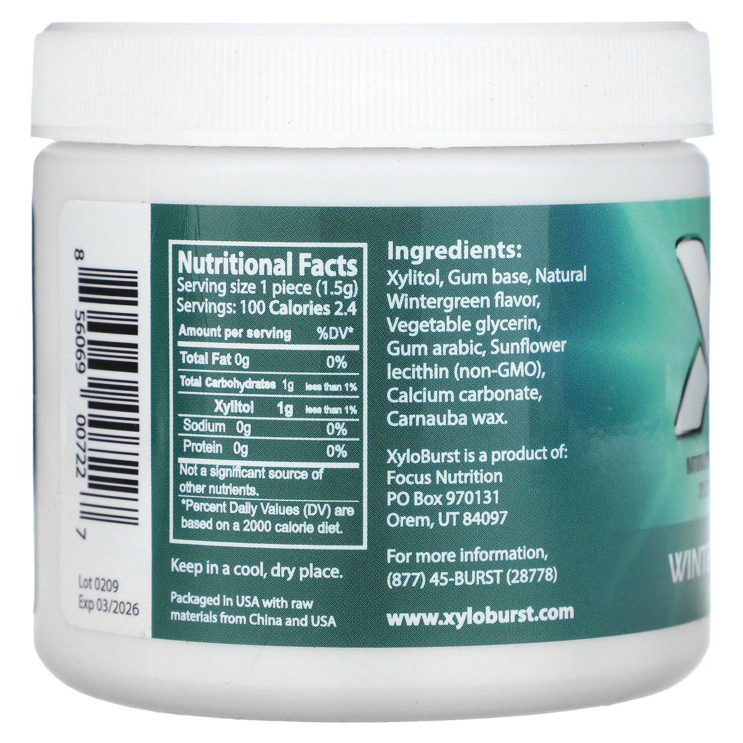 Xyloburst, Xylitol Gum, Wintermint Gum, 100 Pieces, 5.29 oz (150 g)