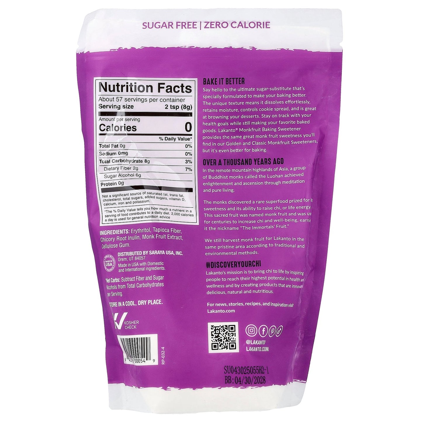 Lakanto, Monkfruit Sweetener with Erythritol, Baking, 16 oz (454 g)