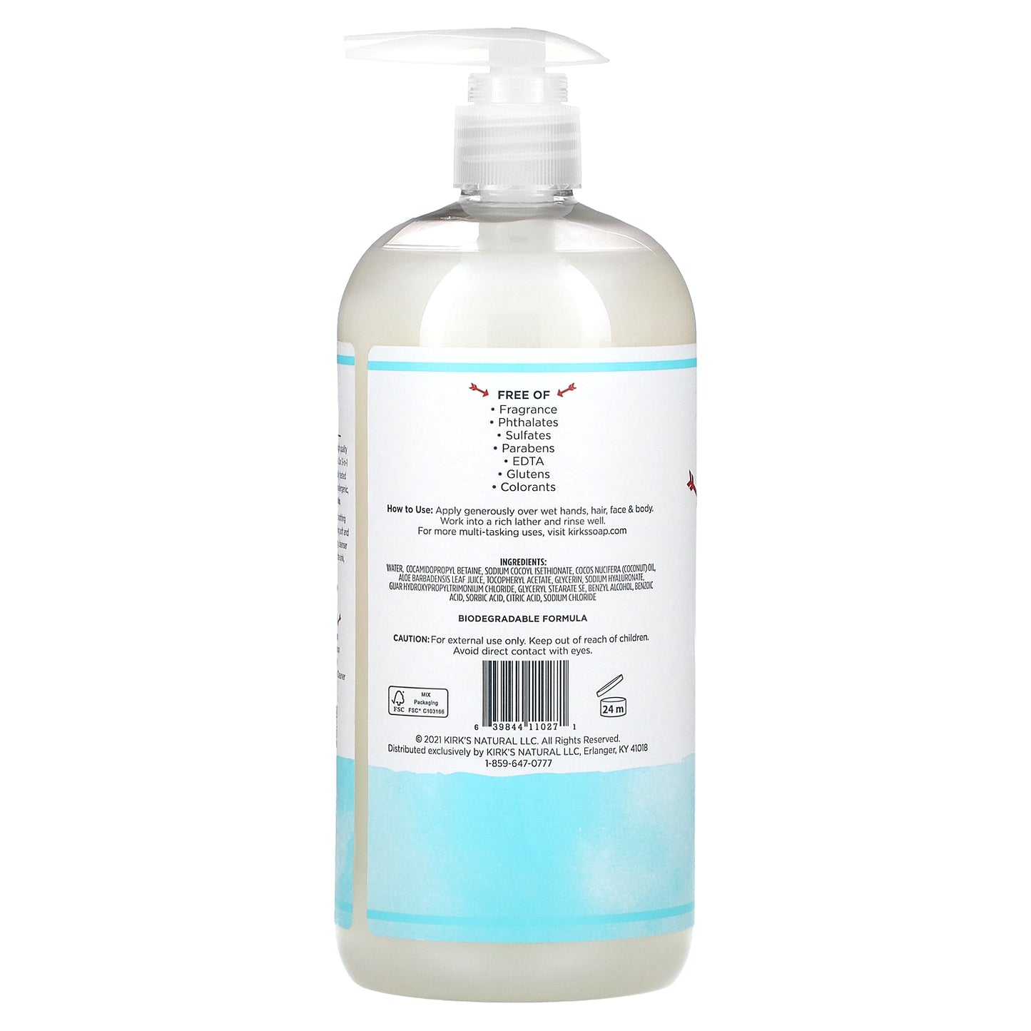 Kirk's, 3-In-1 Head To Toe Nourishing Cleanser, Fragrance Free, 32 fl oz (946 ml)