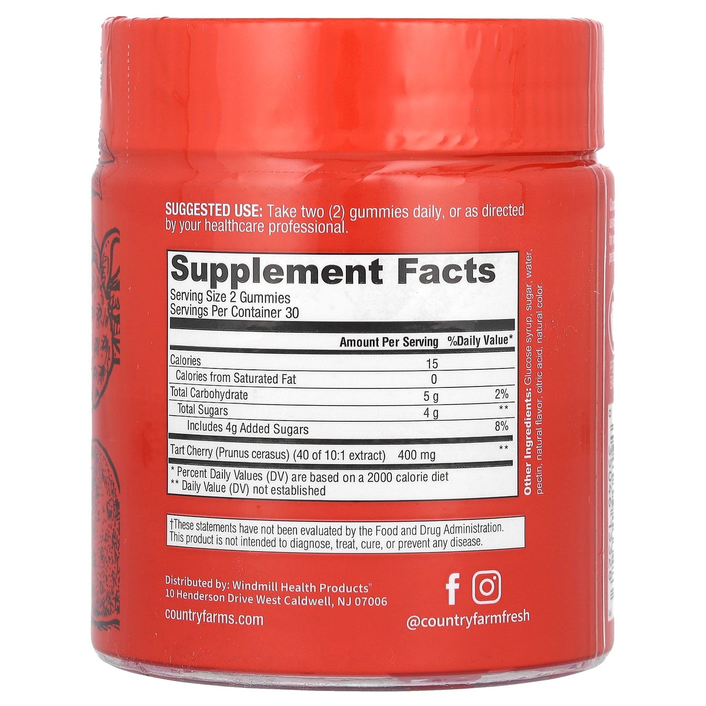 Country Farms, Tart Cherry, Daily Metabolic Support, Cherry, 60 Gummies (200 mg per Gummy)