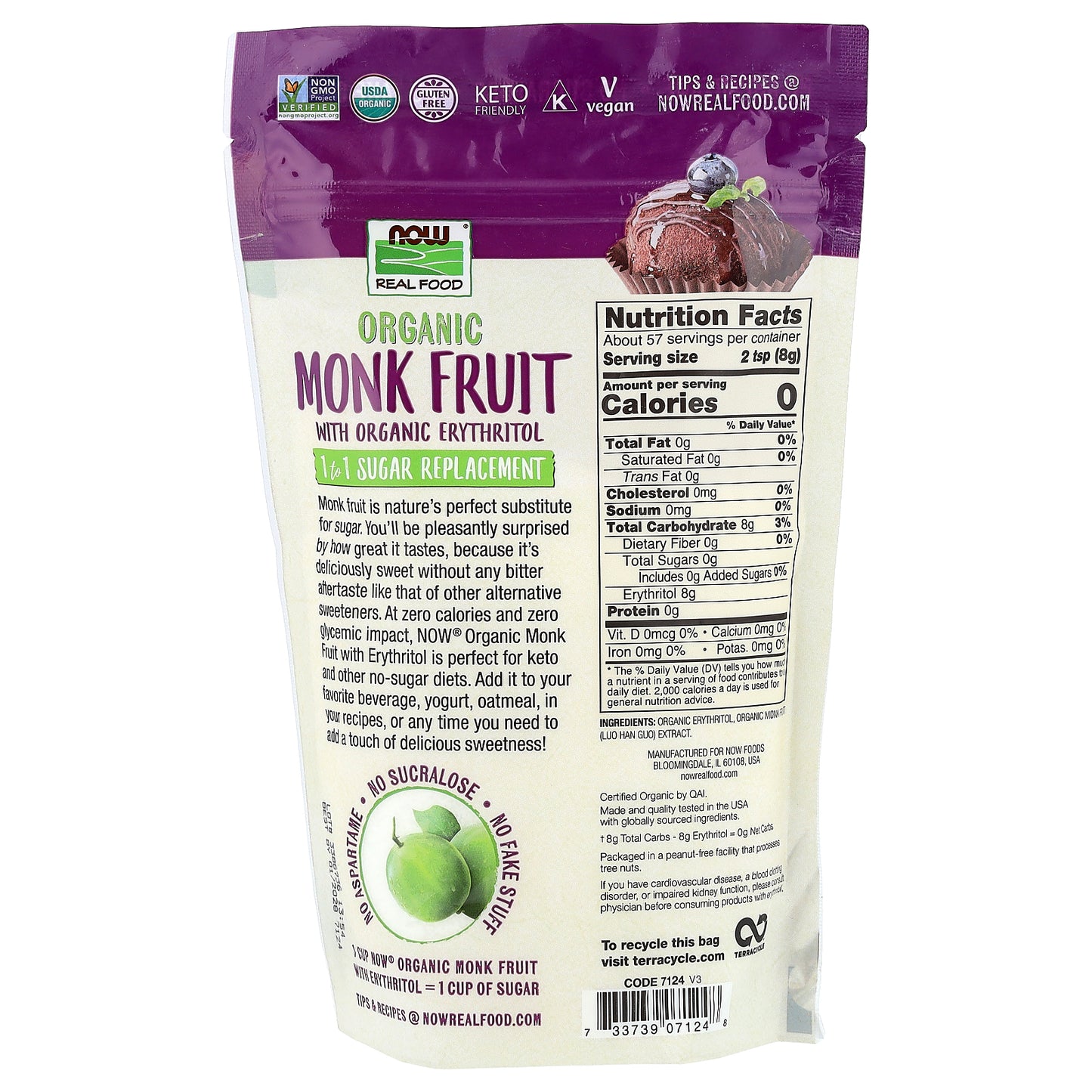 NOW Foods, Organic Monk Fruit With Organic Erythritol , 1 lb (454 g)