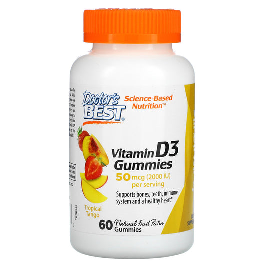 Doctor's Best, Vitamin D3 Gummies, Tropical Tango, 2,000 IU, 60 Gummies (25 mcg (1,000 IU) per Gummy)