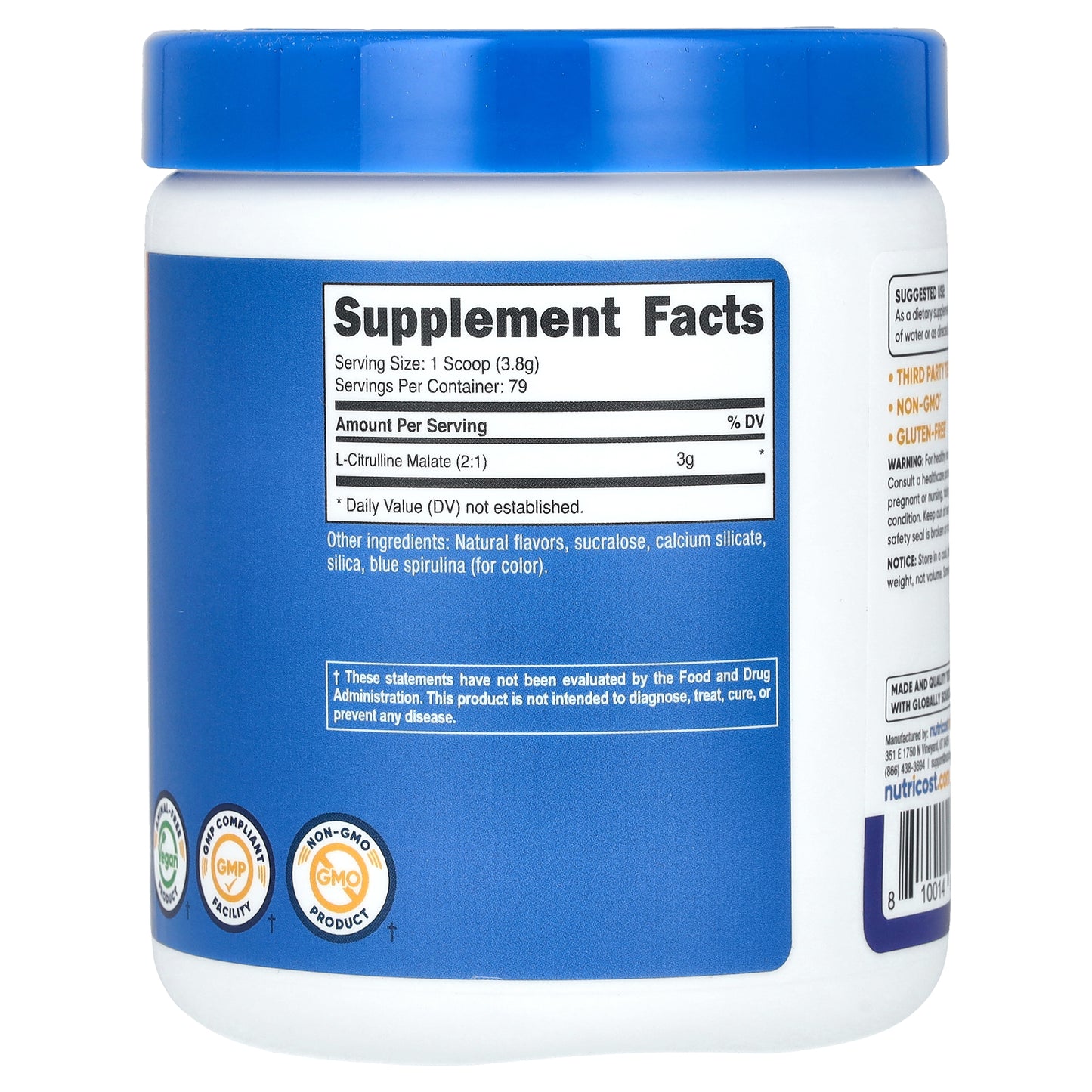 Nutricost, L-Citrulline Malate 2:1, Blue Raspberry, 10.7 oz (300 g)