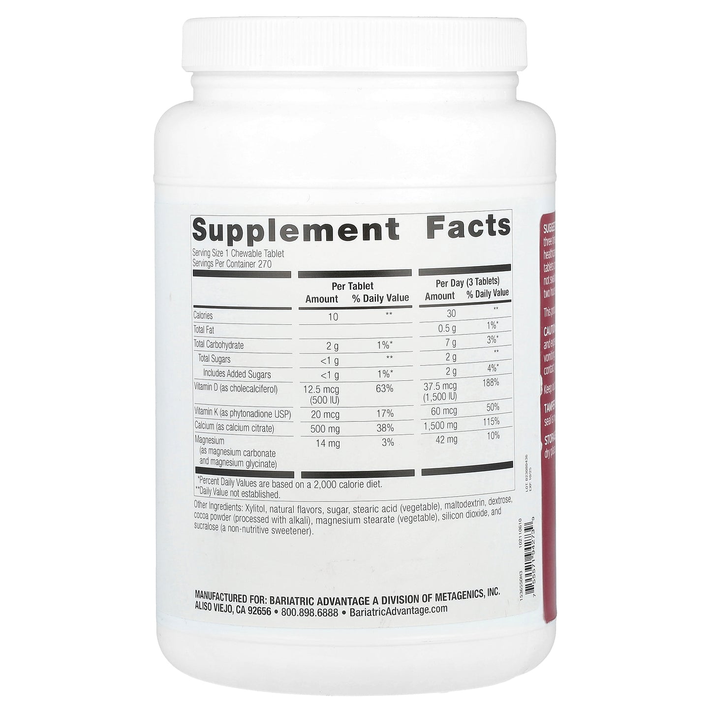 Bariatric Advantage, Chewable Calcium Citrate, Chocolate, 270 Tablets