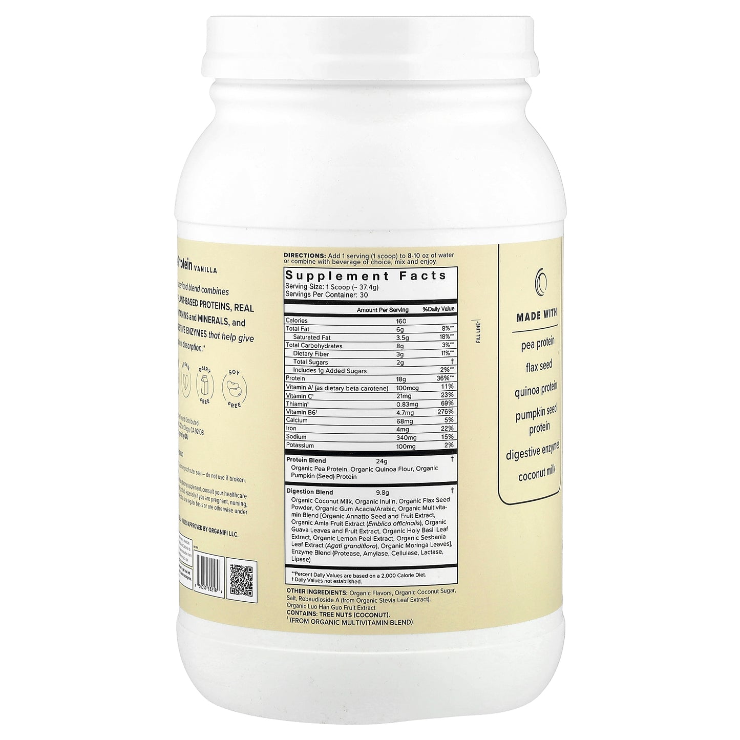 Organifi, Plant Based Complete Protein, Vanilla, 2 lbs 7.58 oz (1.122 kg)