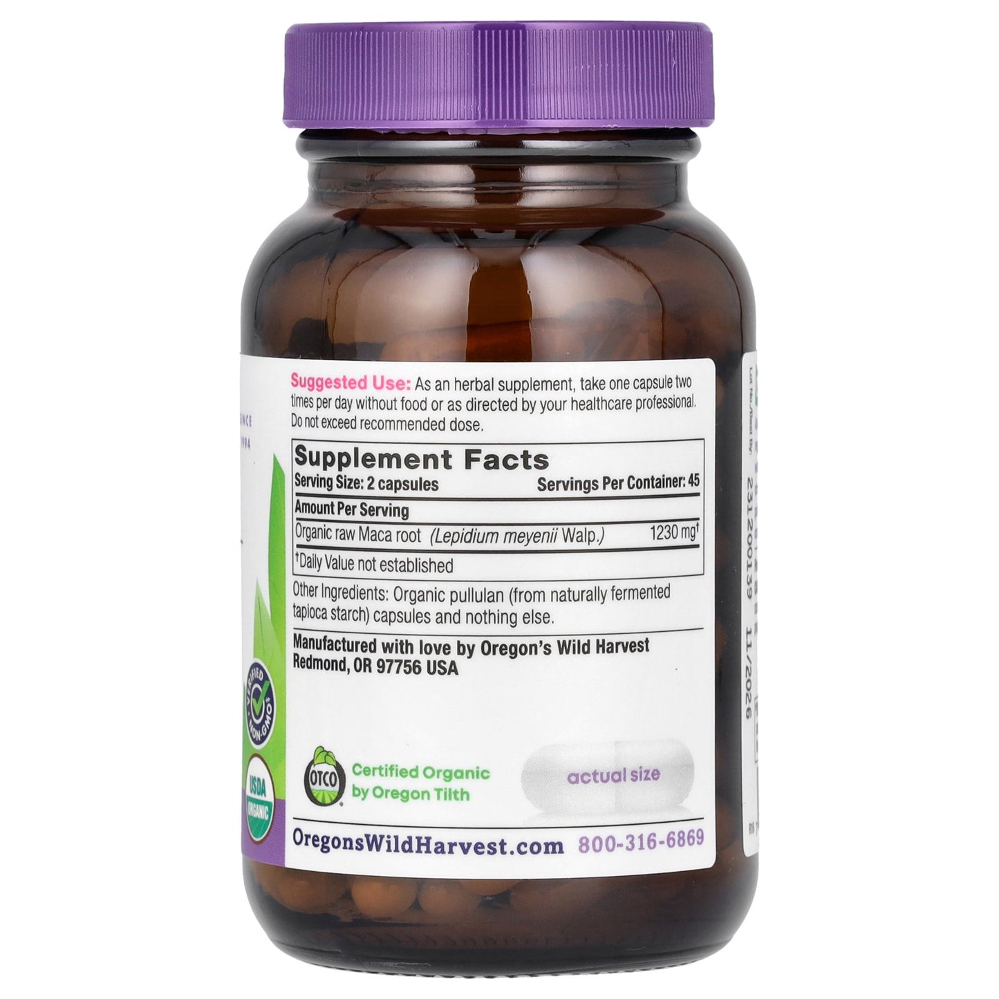 Oregon's Wild Harvest, Organic Maca, 90 Organic Vegan Capsules (615 mg per Capsule)