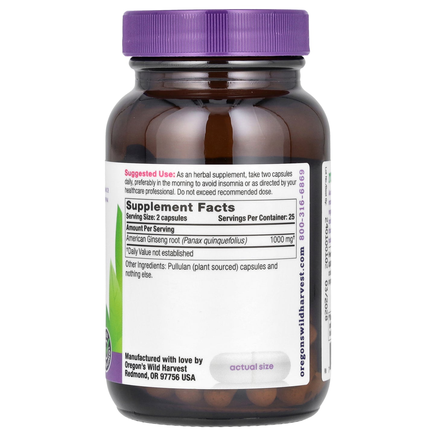 Oregon's Wild Harvest, American Ginseng, 50 Vegan Capsules (500 mg per Capsule)