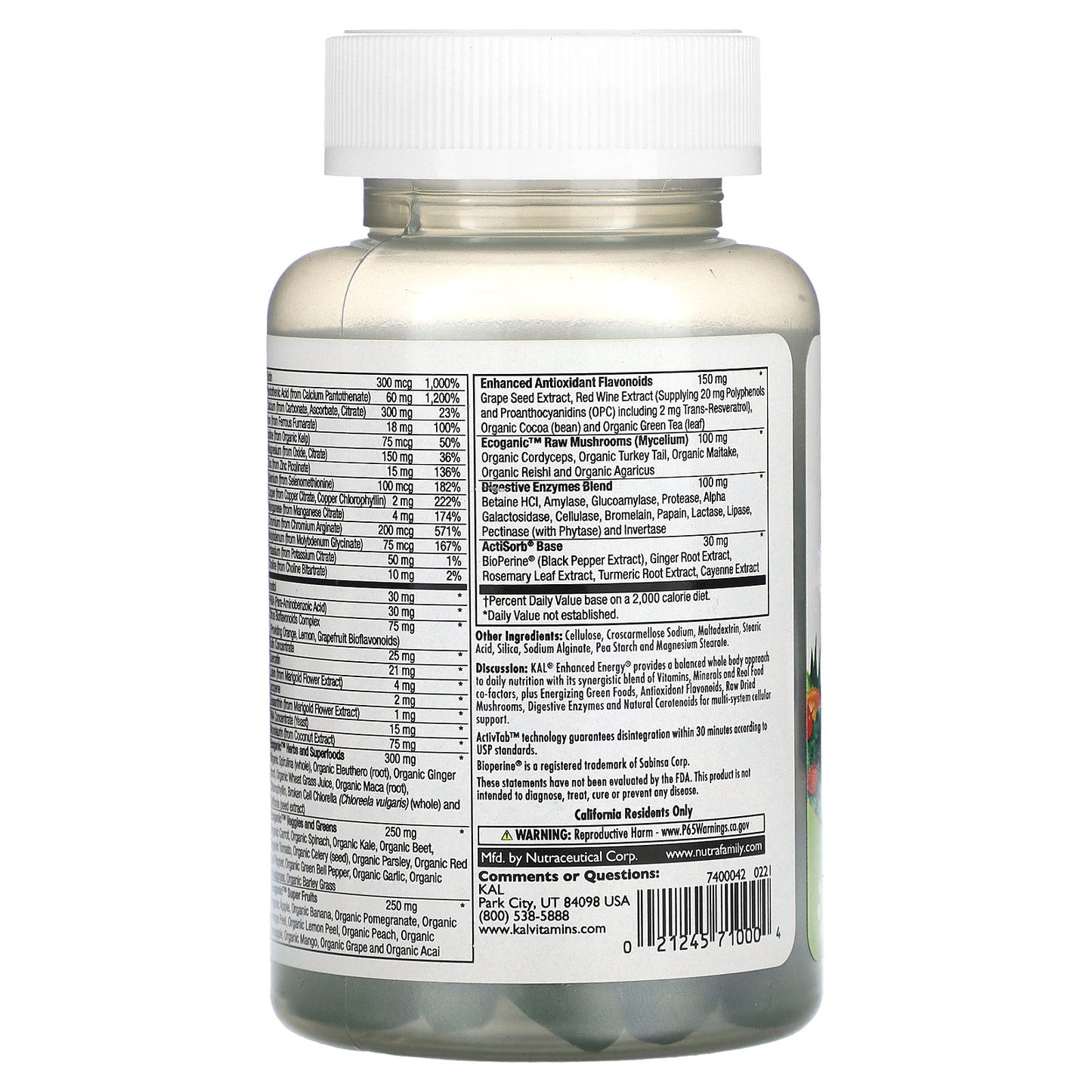 KAL, Enhanced Energy®, Whole Food Multivitamin, 90 VegTabs