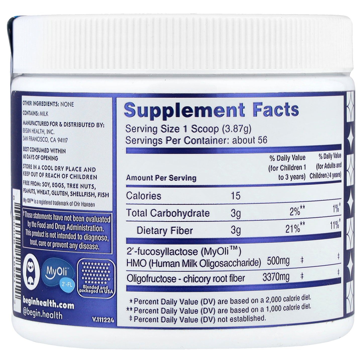 Begin Health, Kids, Growing Up Prebiotics, Ages 1+, Unflavored, 7.6 oz (216.7 g)