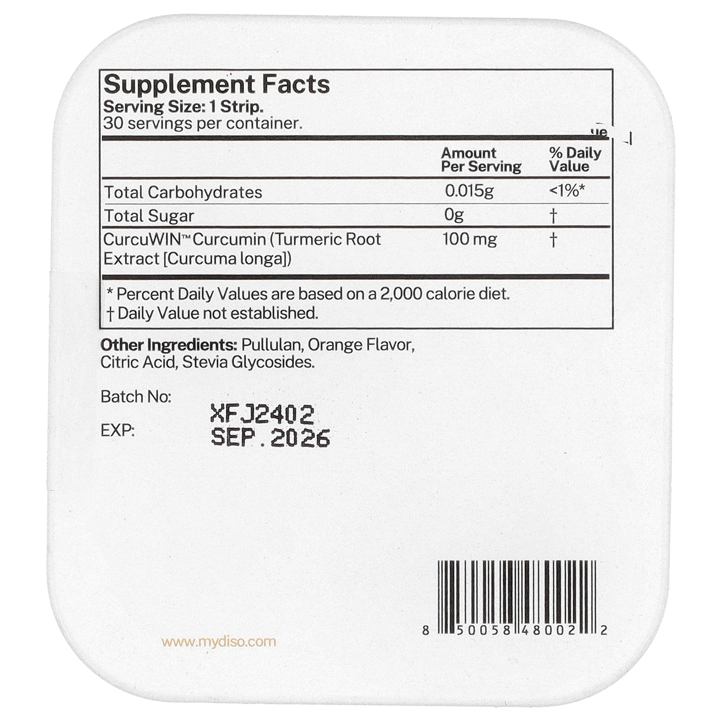 Diso, Curcumin, Orange , 30 Oral Strips