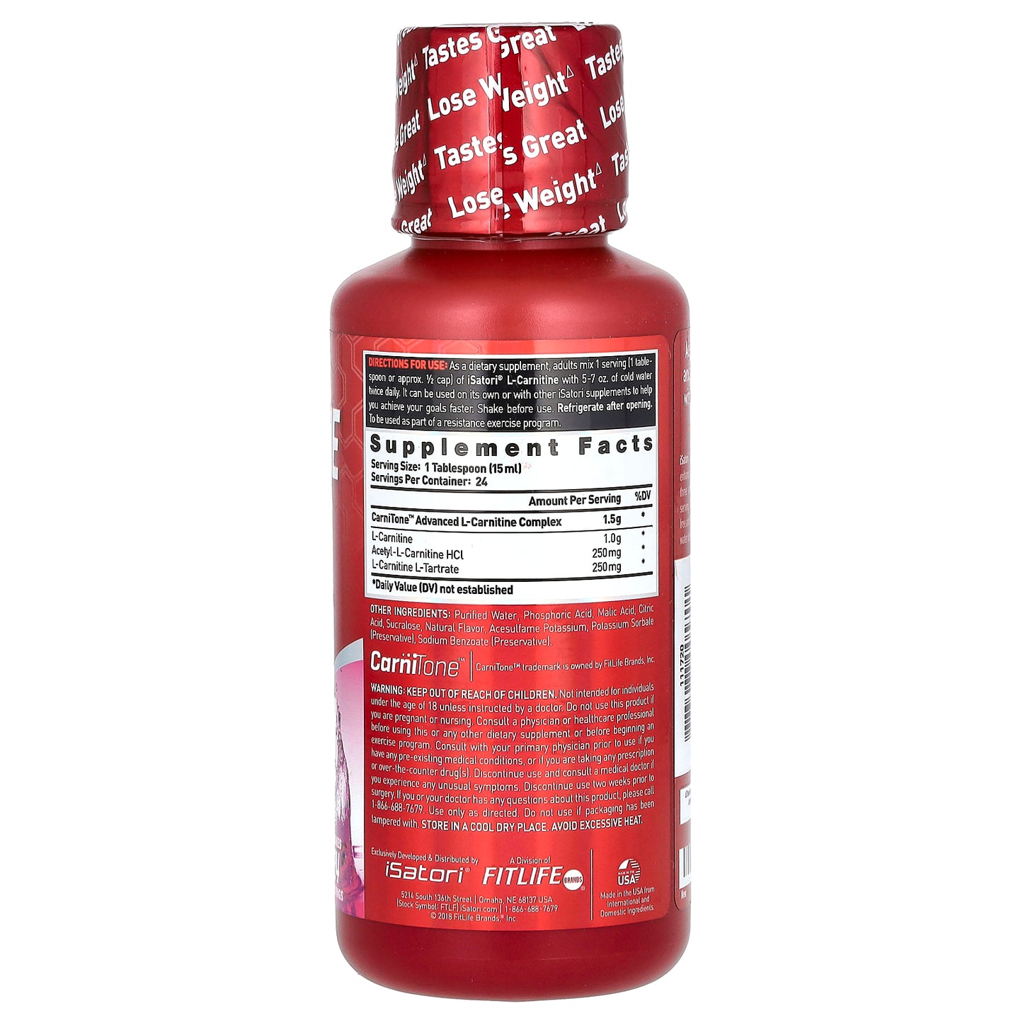 Isatori, L-Carnitine, Pink Lemonade, 12 fl oz (360 ml)