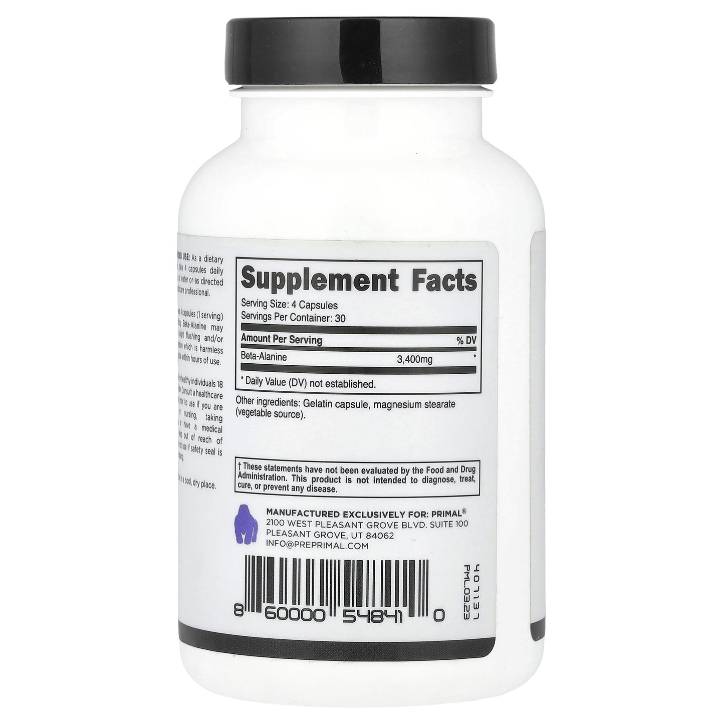 PrePrimal, Beta-Alanine, 120 Capsules (850 mg per Capsule)