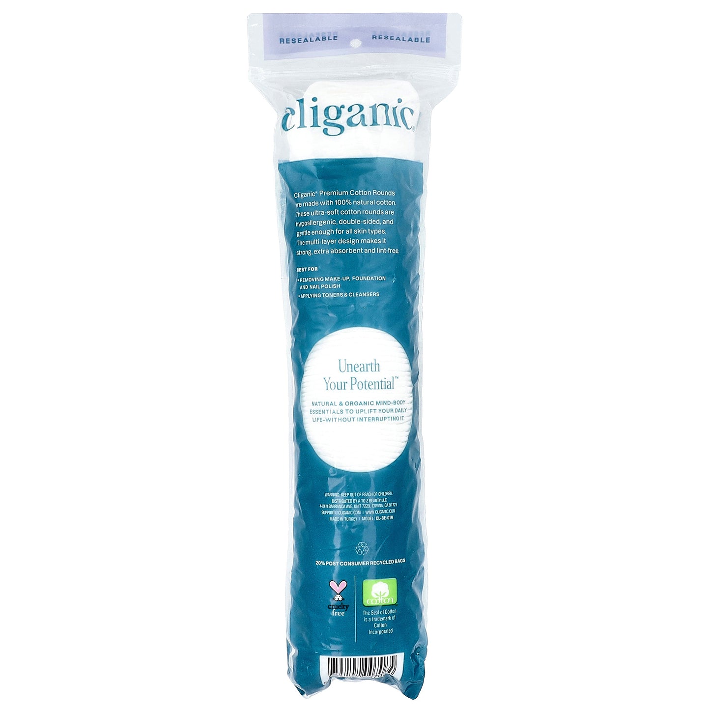 Cliganic, Premium 100% Cotton Rounds, 100 Count